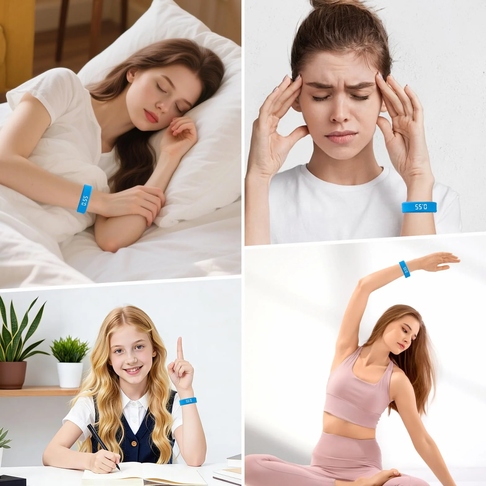 Bracelet Reveil Vibrant Bleu Montre Vibrante Portable avec Alerte par Vibration Silencieuse étanche Multifonctionnel