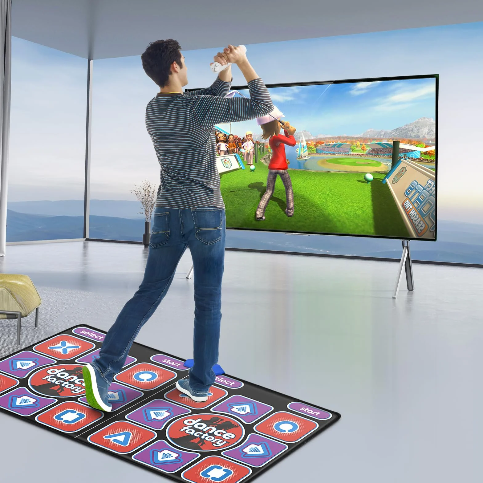 Tapis de Danse Double Ultimate Family Fun antidérapant sans Fil 200 Jeux 100 Morceaux Musique Enfants Adultes 166 x 93 cm