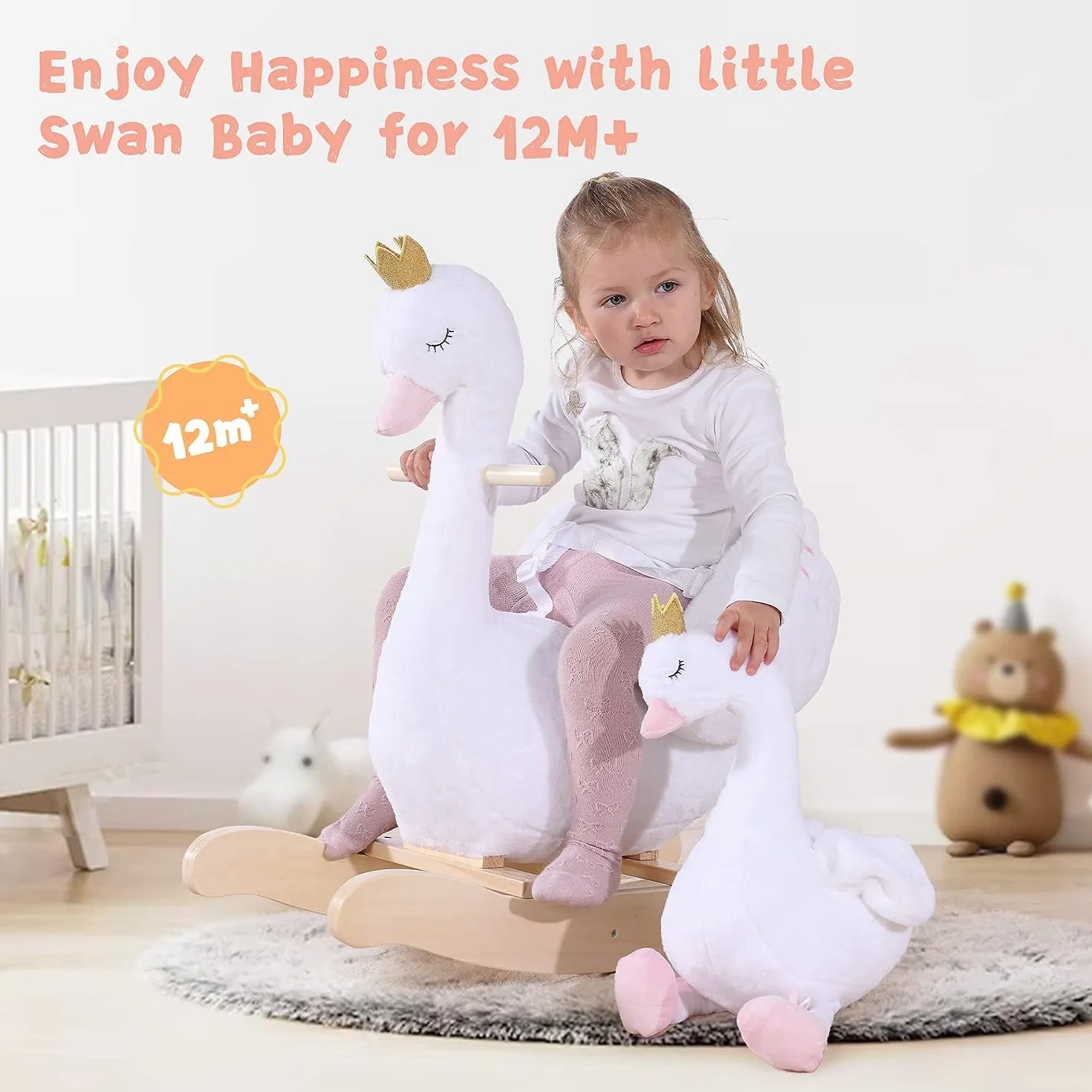 Labebe Animal à bascule cheval jouet tout-petits chaise en bois blanc