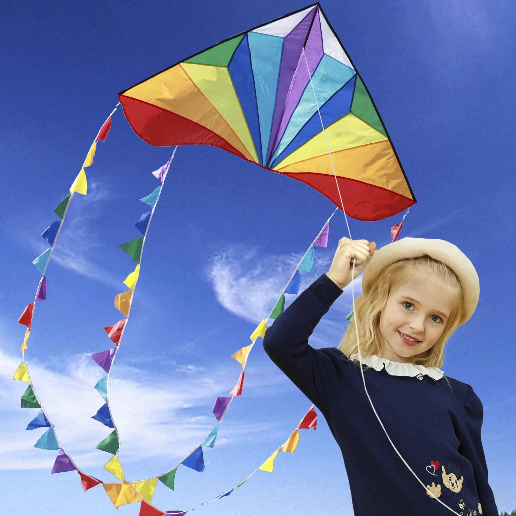HONBO Grand cerf-volant delta pour enfants adultes débutants avec ligne et queue colorée
