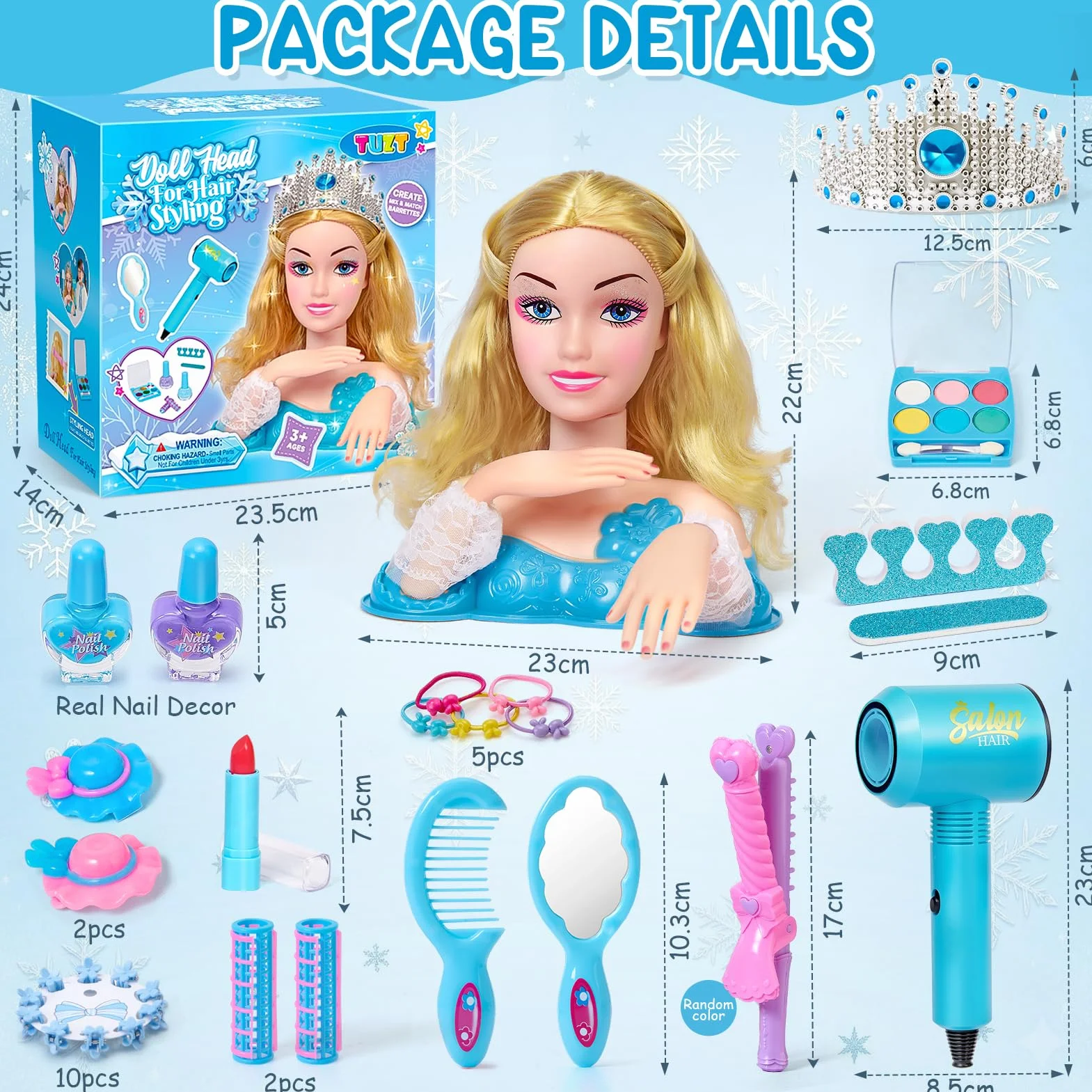 Vamei Tête à Coiffer Enfant 3-8 Ans avec Sèche-Cheveux & Maquillage, 20+ Accessoires Coiffure, Jouet Fille Salon de Beauté