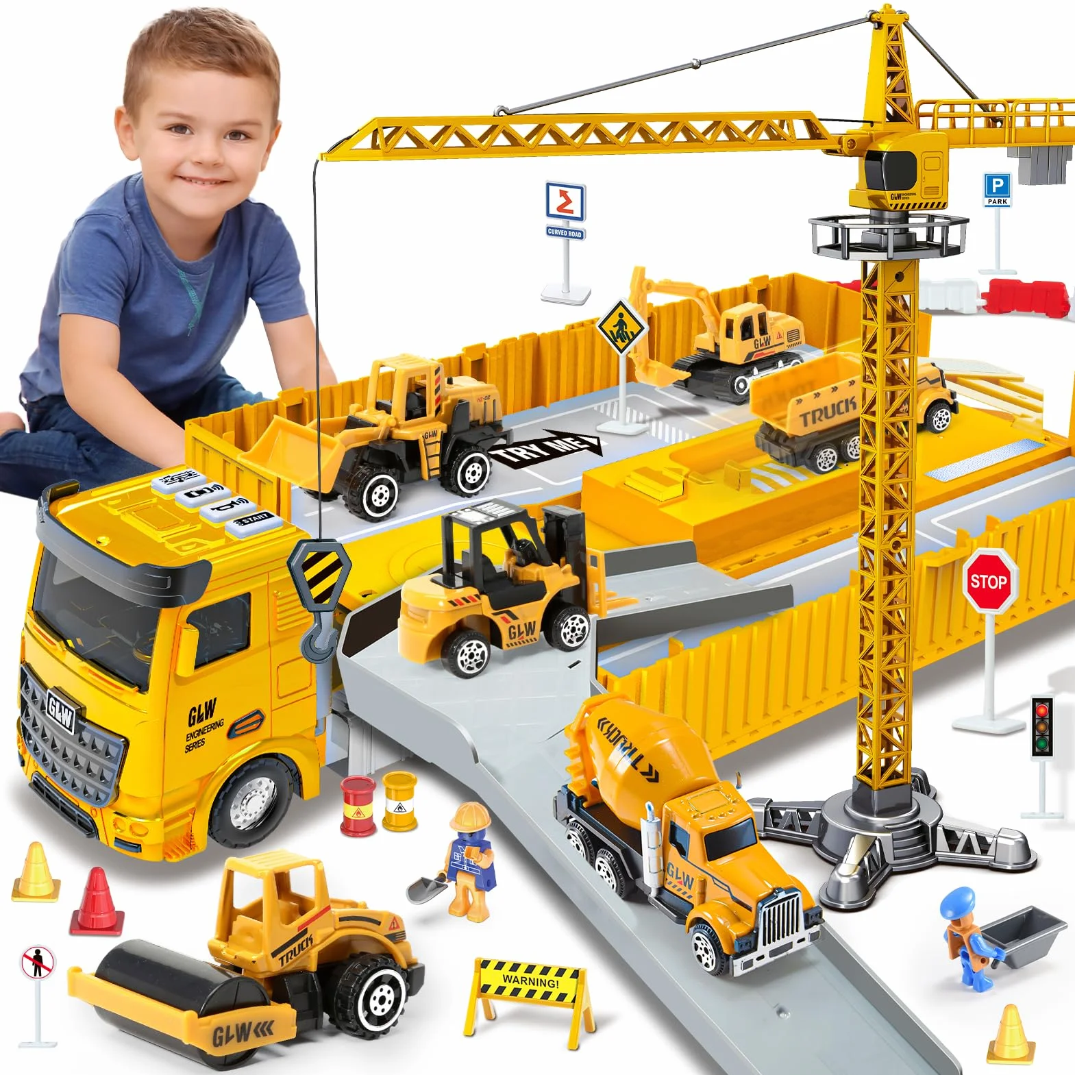 Véhicules de chantier pour garçons 3-7 ans - Camions, grues, pelles, bennes - Jouets de construction