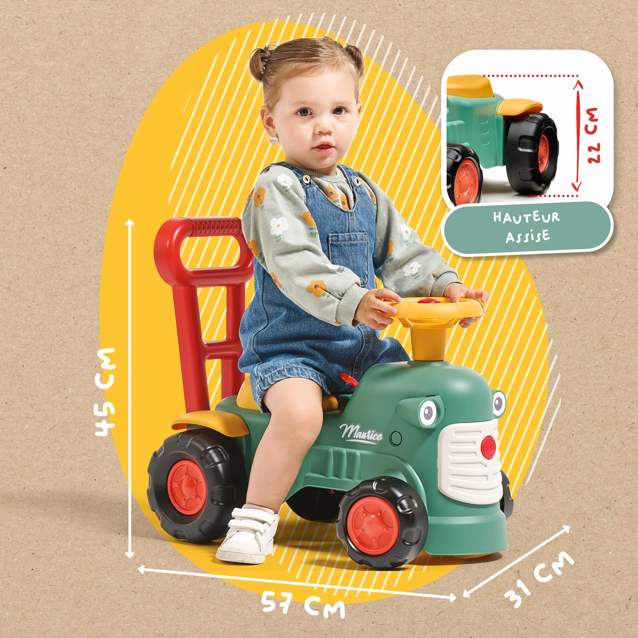 Falk Porteur Tracteur Maurice avec Barre Ergonomique d'aide à la Marche Vert 90% Plastique recyclé