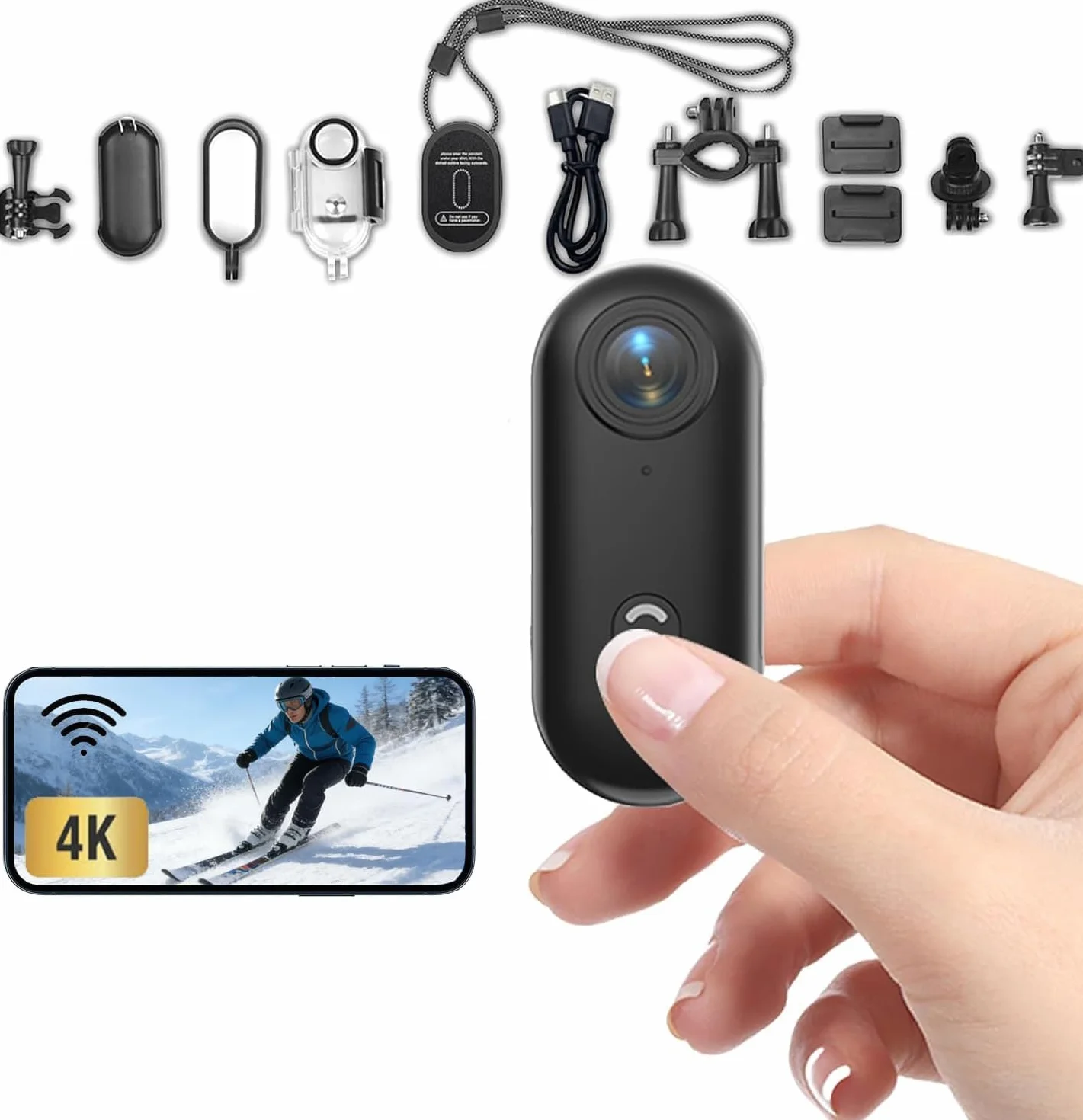 Caméra Action WiFi 4K Mini Sportive POV 170° Étanche Aimant Action Cam pour Cyclisme Pêche Moto Vlog