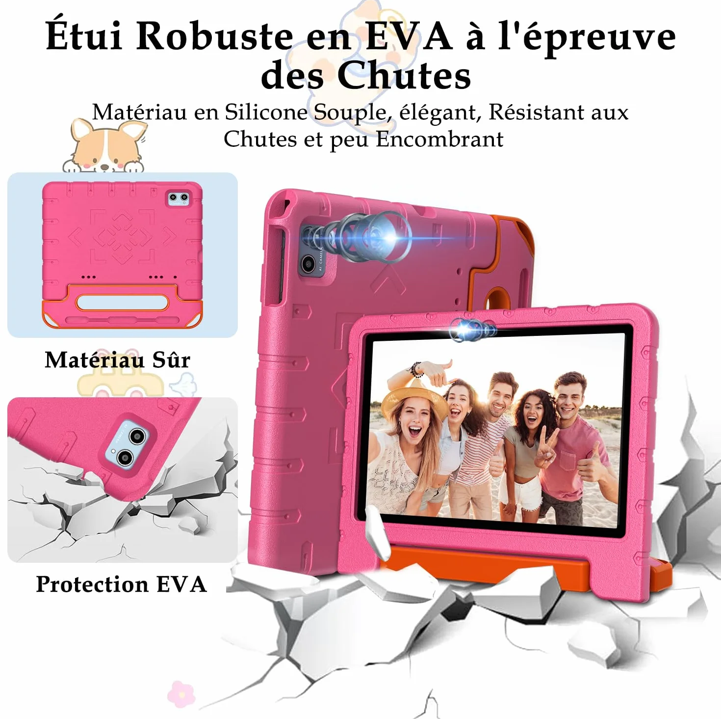 ZIOVO Tablette Enfants 10 Pouces Android 14 Tablette,20Go RAM+128Go ROM(TF 1To),Widevine L1,WiFi 6 Tablette Tactile,Octa-cœur, 6000mAh | 5+8MP | BT 5.0 | Contrôle Parental Tablettes avec EVA Cas-Rose.