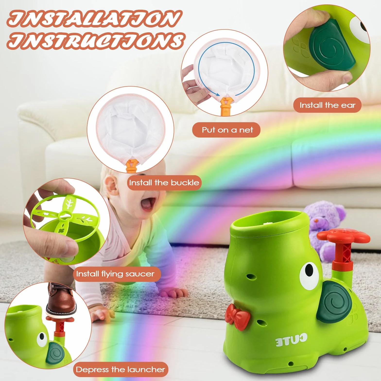Chiluxendo Jeux Exterieur Enfant Vert Lanceur de Soucoupe Volante à Pied Jouet Coordination Mains Pieds Yeux