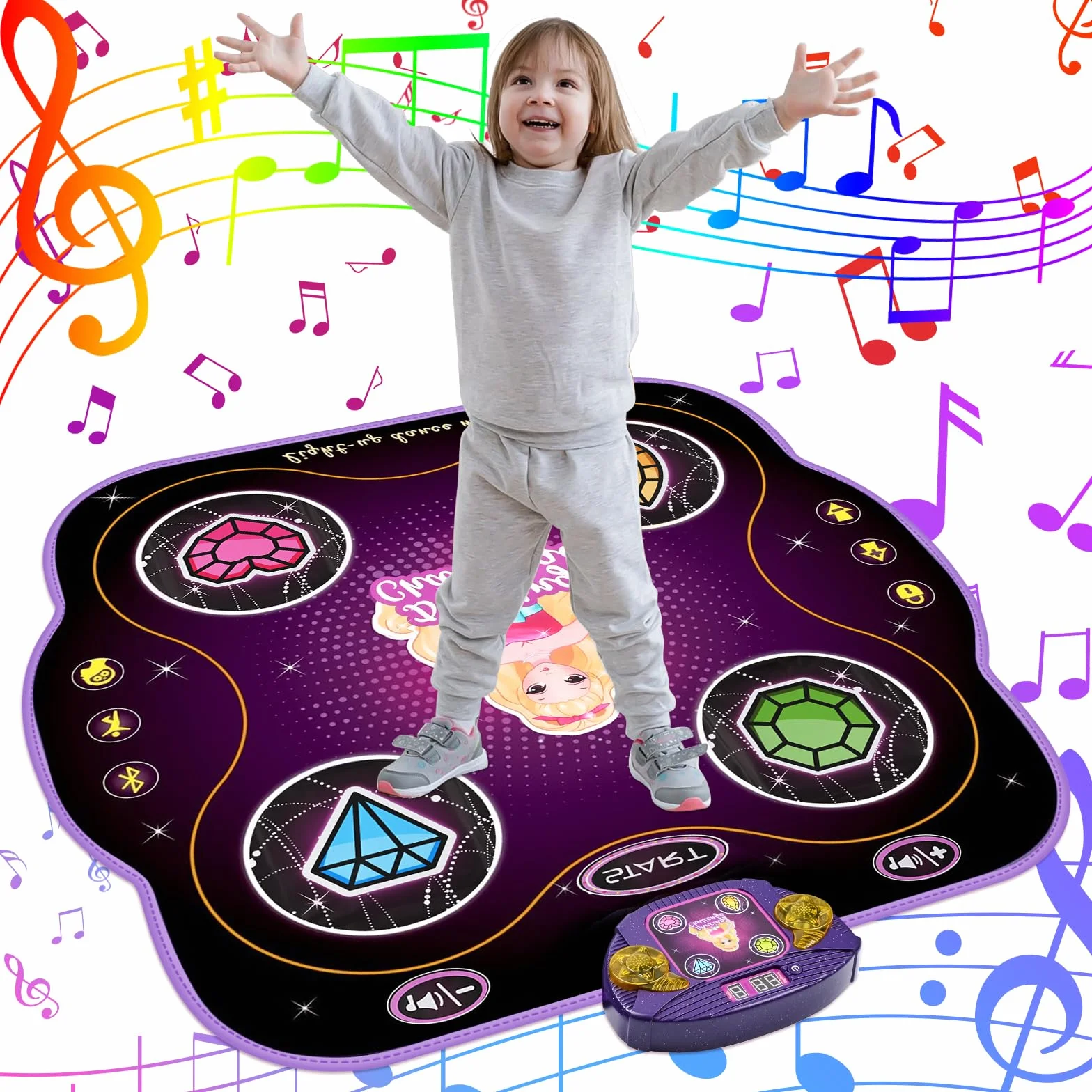 ZWOOS Tapis de Danse Enfant 3-12 Ans Éclairé Bluetooth Musical Cadeau Fille Noël Anniversaire