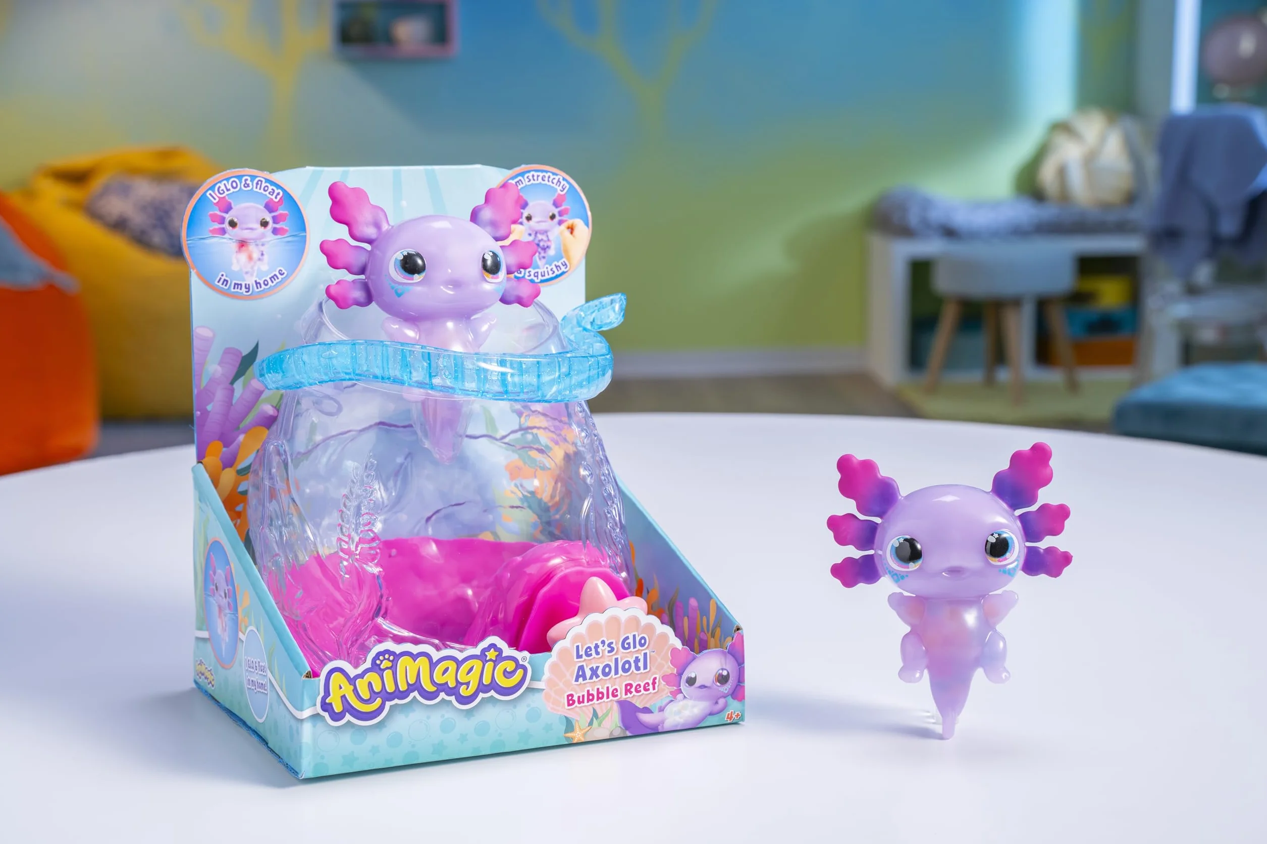 ANIMAGIC Aquarium Axolotl Transporte Ton Axolotl Lumineux Jeu Sensoriel Interactif Enfants 4 Ans
