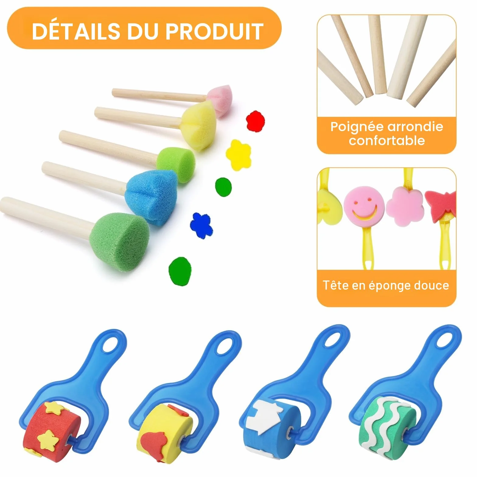 APOMOONS Kit Pinceau Éponge 30 Pièces, Peinture Enfant Set Bricolage Artisanat