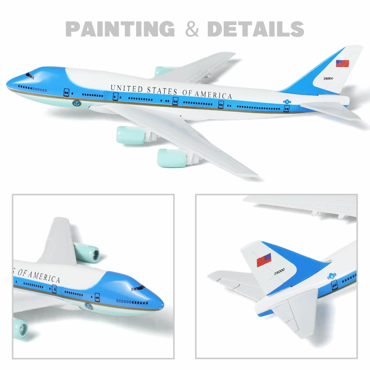 Boeing 747 Air Force One VC-25A Modèle d'avion en métal moulé 1:400 avec Stand 6 Pouces