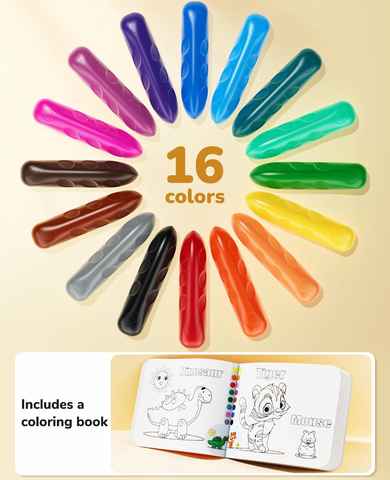 JoyCat Lot de 16 crayons Jumbo triangulaires lavables pour enfants 1-8 ans, prise facile, non toxiques