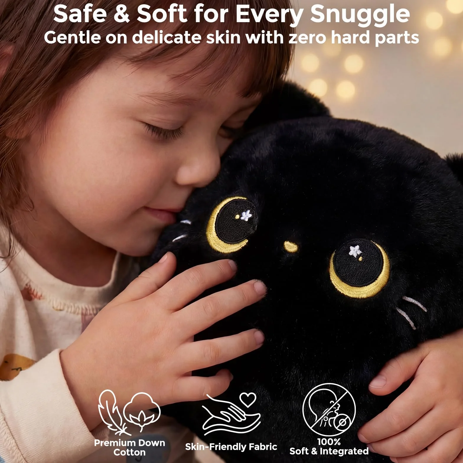 Mewaii Peluche Chat Mignonne 13 Pouces, Oreiller Kawaii Chat Noir, Coussin Doux Enfants