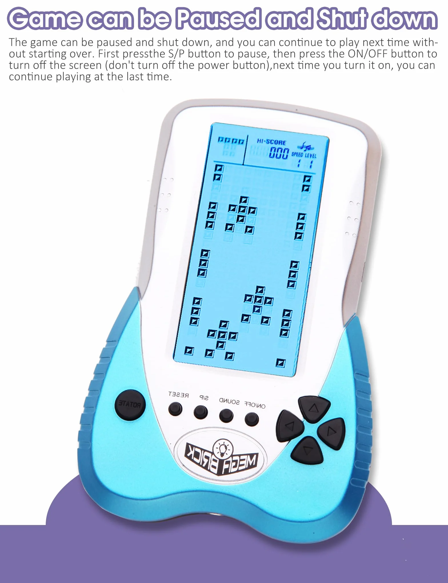HLF Console de Jeu Grand écran rétroéclairage Bleu 23 Jeux Intégrés Compatible Piles Lithium AAA