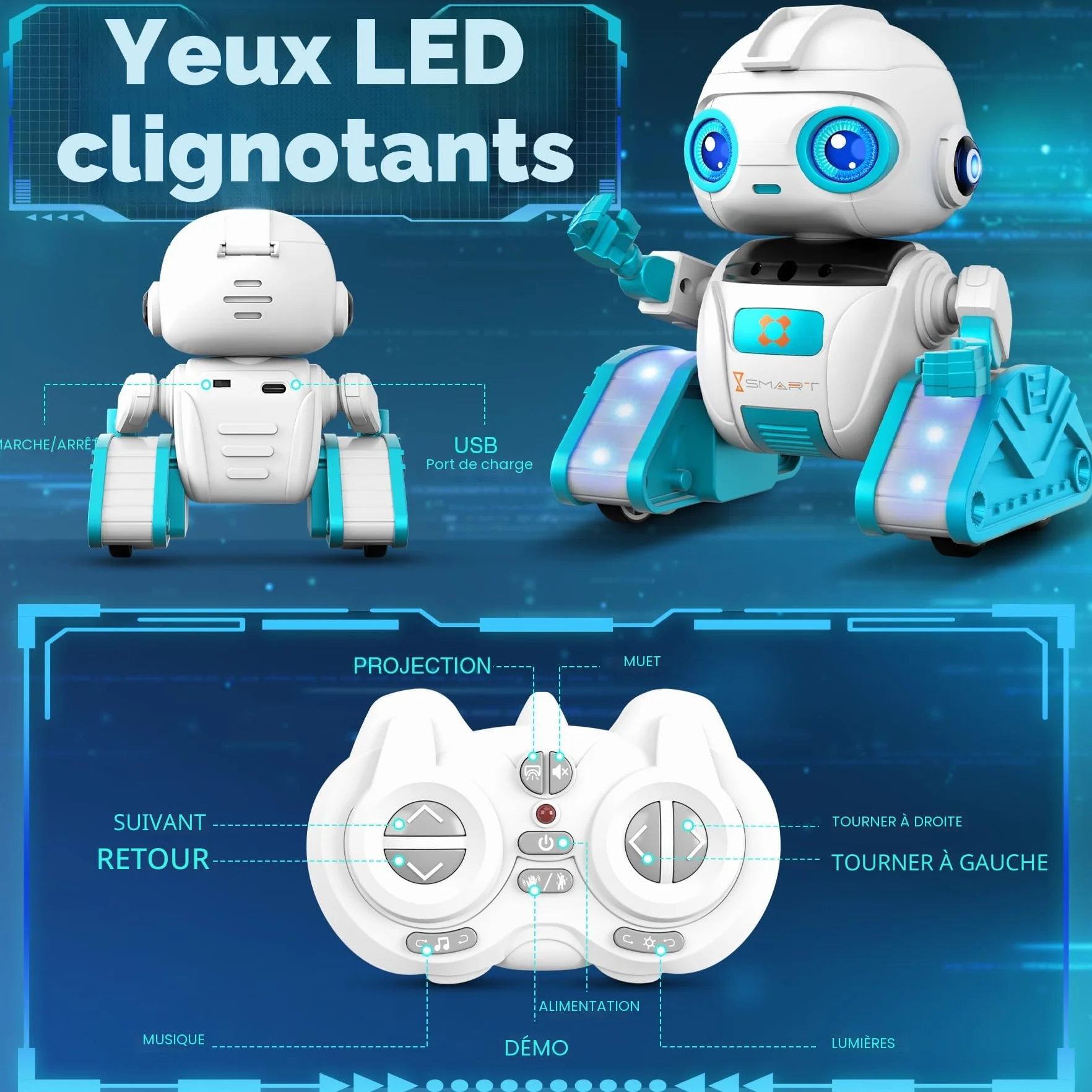 Robot Enfant Jouet Télécommandé Rechargeable avec Veilleuse Projecteur Ciel Etoile pour Garçons et Filles 3-8 Ans Cadeau d'Anniversaire