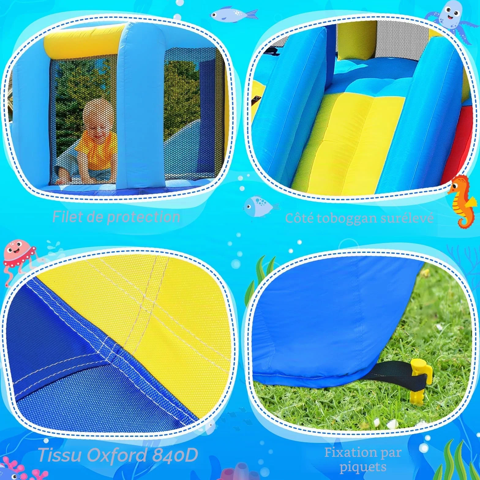 GYMMAL Château Gonflable avec Mur d'escalade, Double Toboggan et Piscine 4x3,6x2,6m