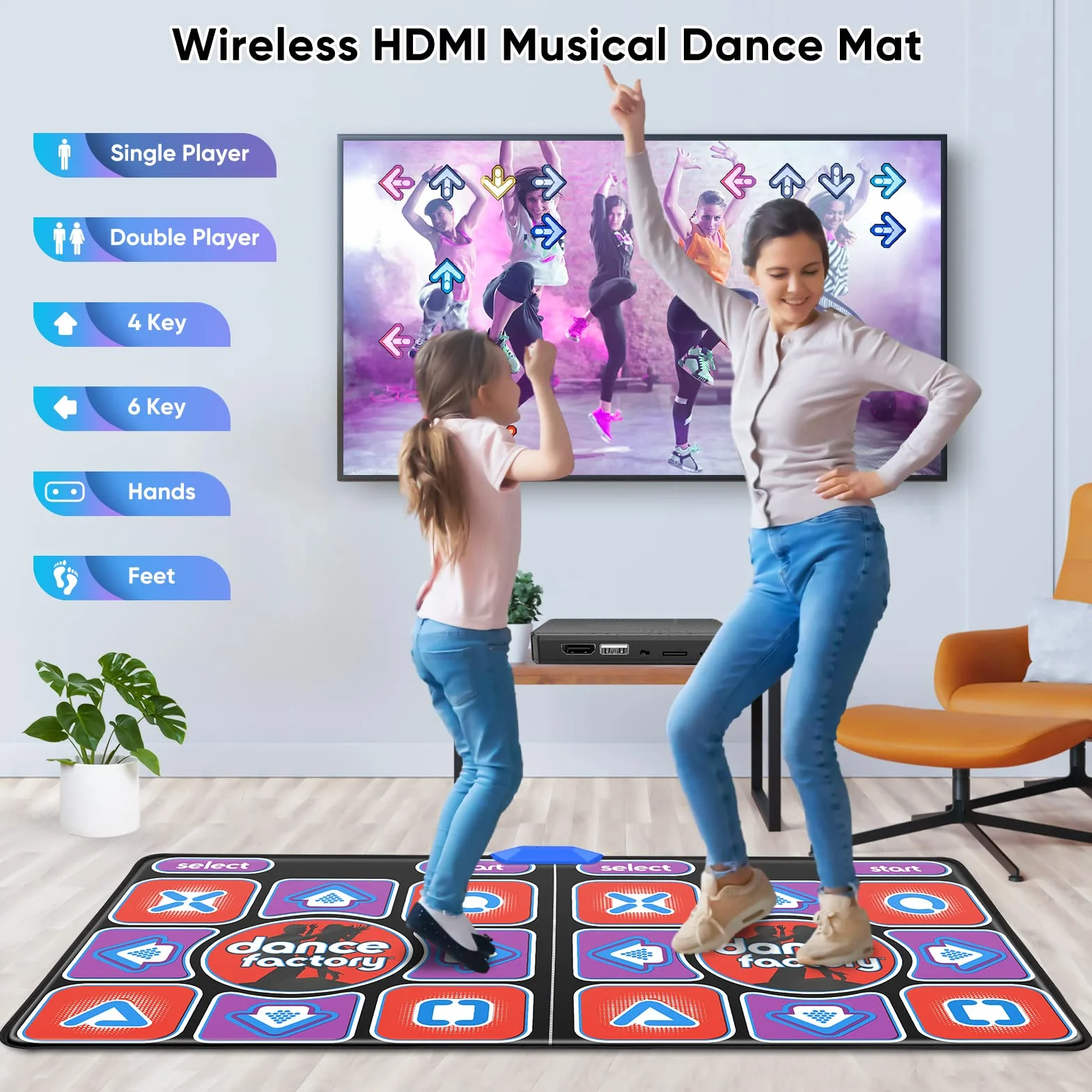 Tapis de Danse Double Ultimate Family Fun antidérapant sans Fil 200 Jeux 100 Morceaux Musique Enfants Adultes 166 x 93 cm