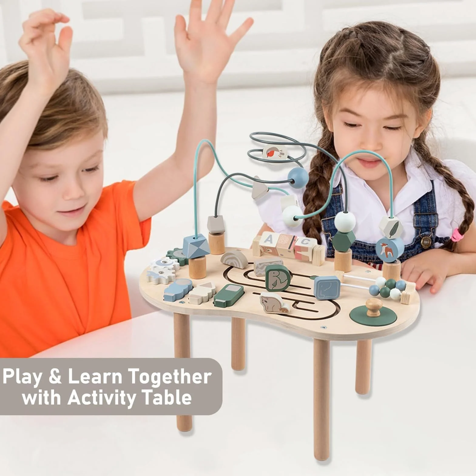 Table D'activités en Bois 15,35 Pouces Jouet De Table Pédagogique Station De Jeu Polyvalente pour Garçons