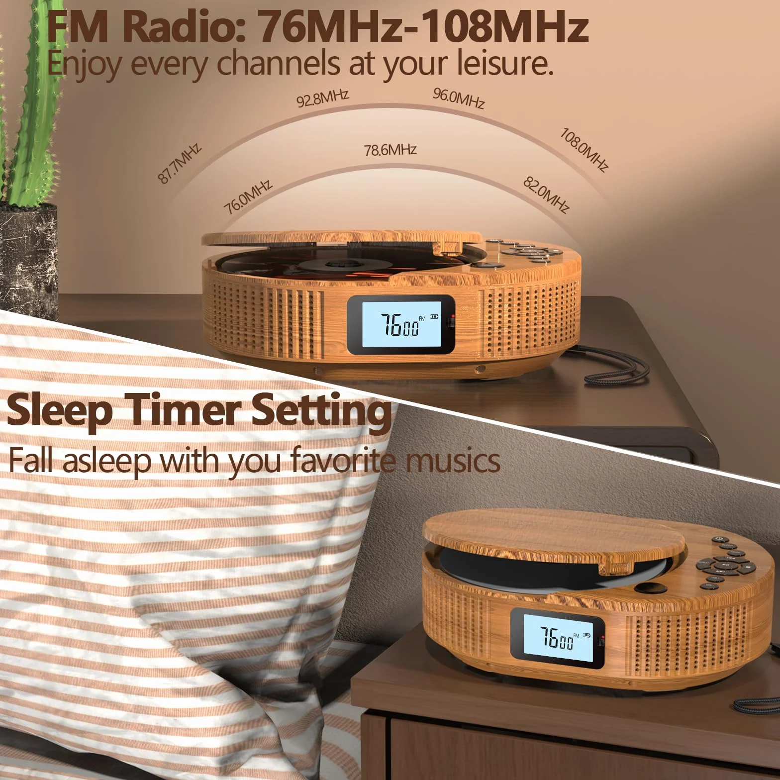 Lecteur CD Boombox Bluetooth 2en1 Portable Rechargeable Radio FM AUX USB