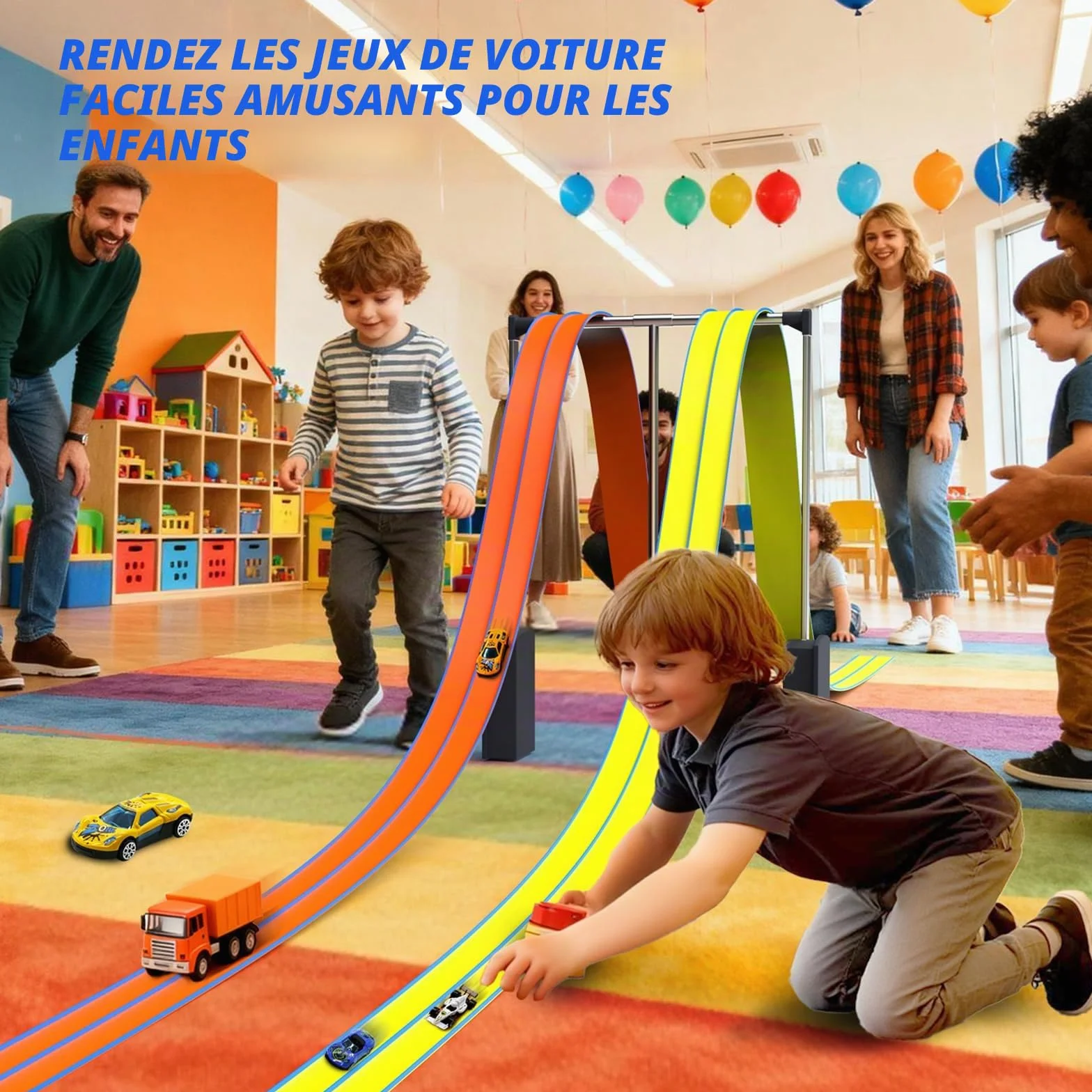 ACELIFE Circuits de Course de Voitures Flexibles 4,5 m avec 6 Voitures Piste Double Rampes pour Voitures 1/64 Jouet Enfants 3 Ans