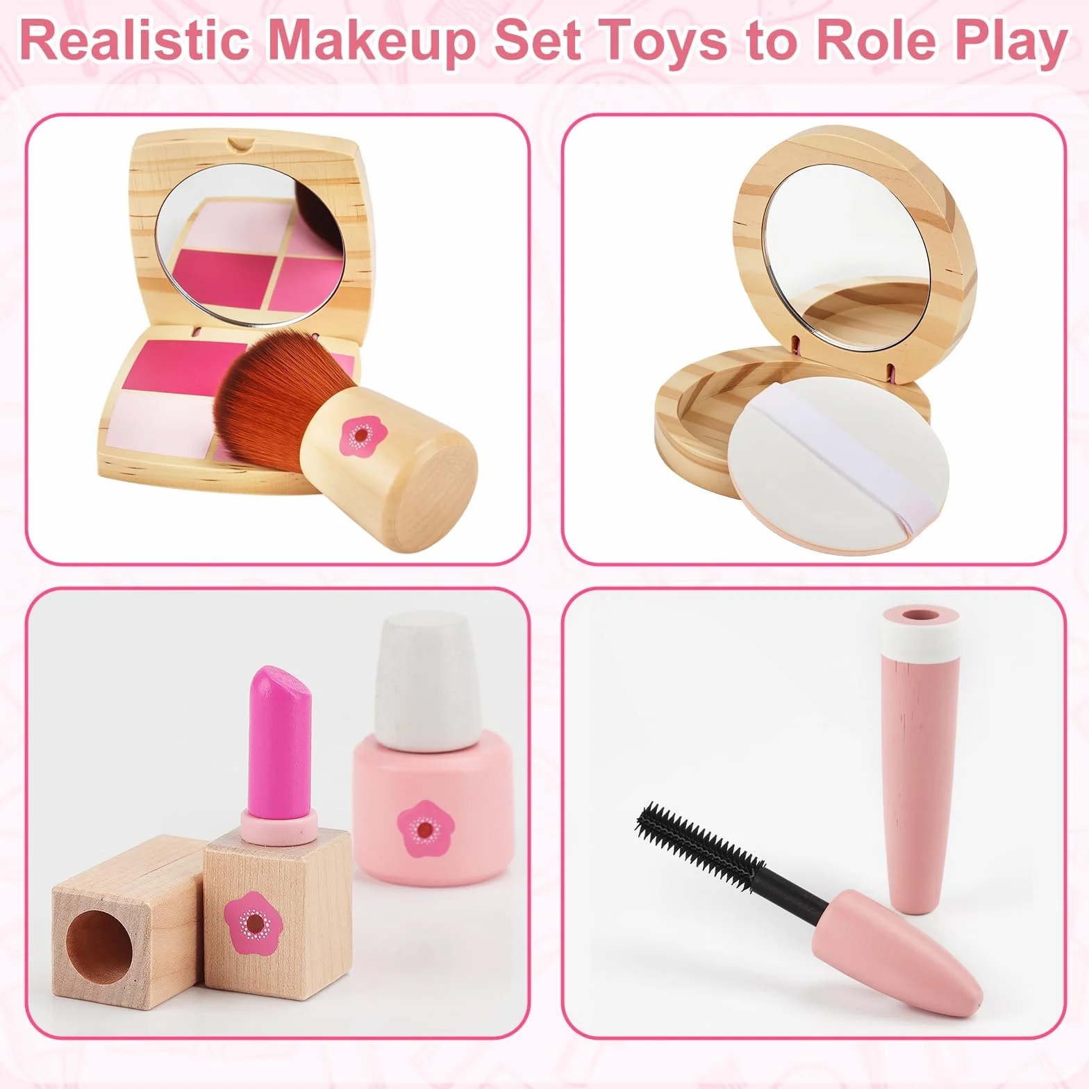 JOYBOY Faux Maquillage Enfant Fille en Bois, Coffret Jouet Maquillage pour Filles
