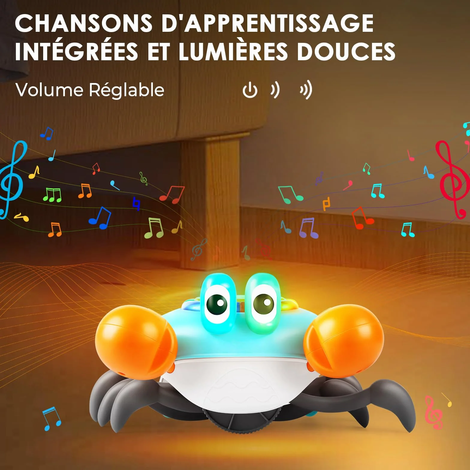 Jouet crabe électronique pour bébé avec musique et évitement des obstacles, cadeau pour enfants 3-7 ans