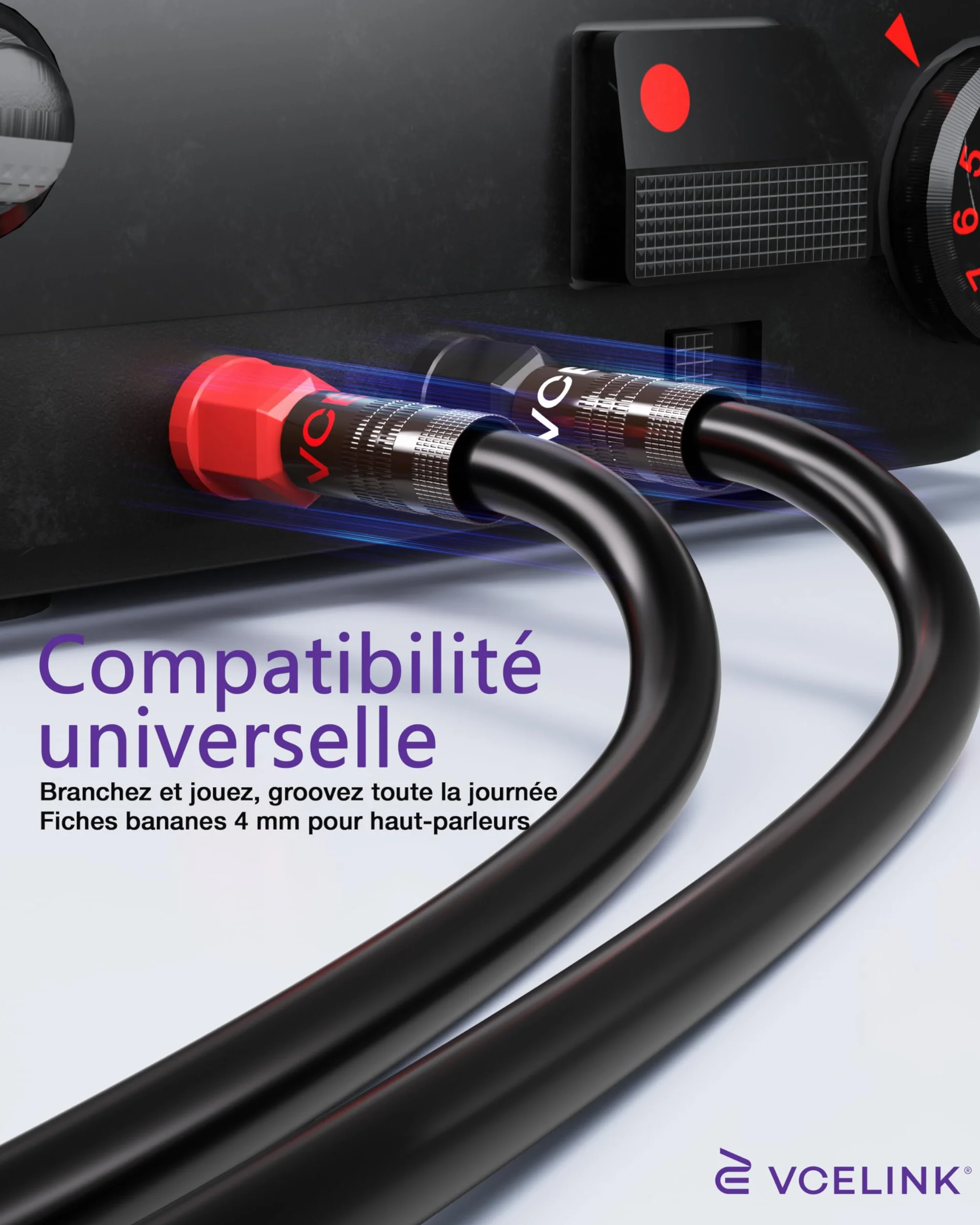 VCELINK Fiches Banane Plaquées Or 24K Double Vis pour HiFi Haut-Parleur Amplificateur 2 Paires