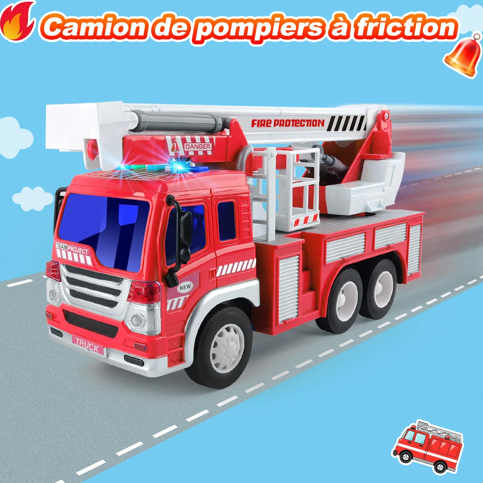 Gros Camion de Pompier XXL avec Échelle Sonore et Lumineux, Maquette Camions Jouet Cadeau Enfant 3-8 Ans Rouge