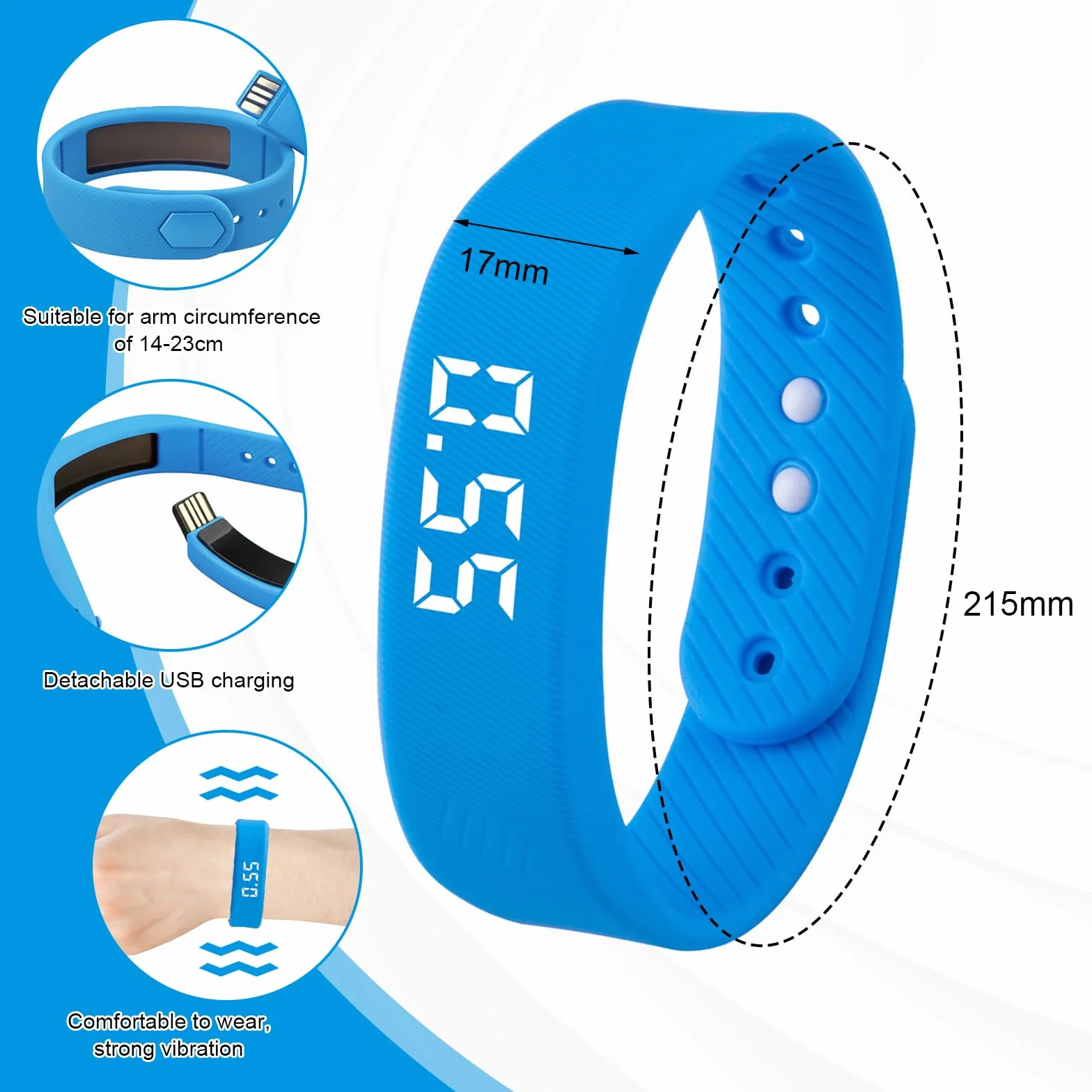 Bracelet Reveil Vibrant Bleu Montre Vibrante Portable avec Alerte par Vibration Silencieuse étanche Multifonctionnel