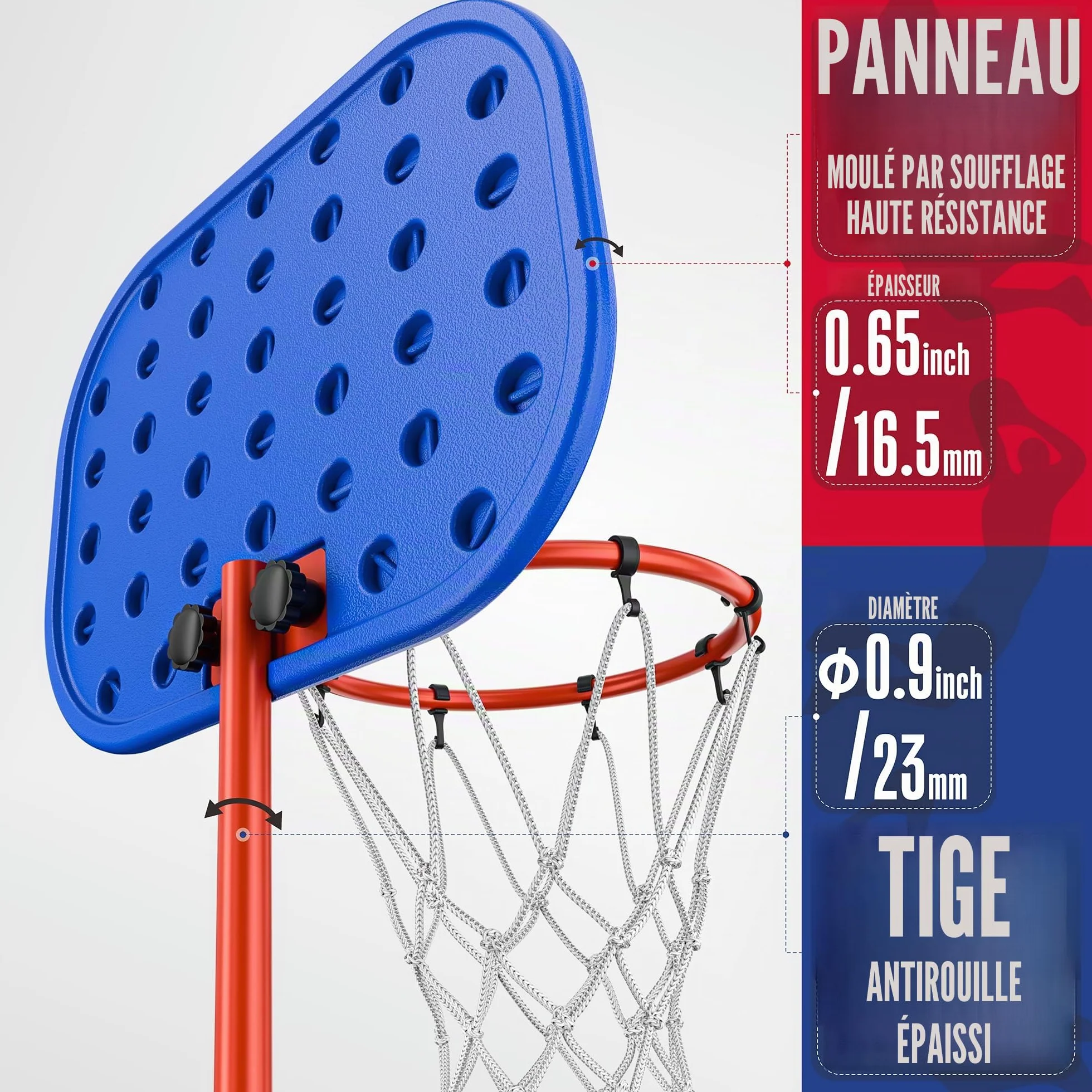 Panier de Basket-Ball avec Support, Hauteur réglable 110-190 cm, Jouet extérieur et intérieur pour Enfants
