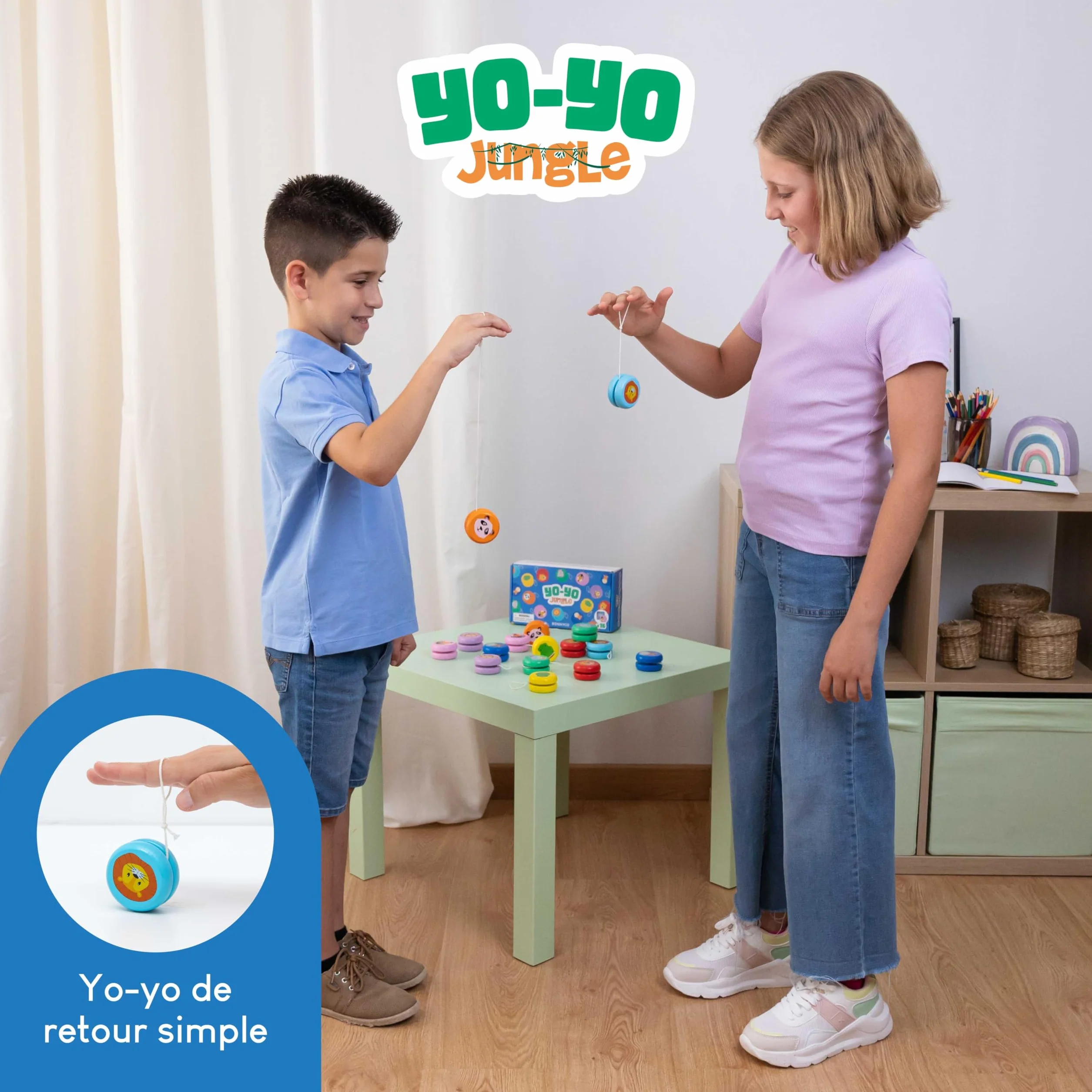 BONNYCO Yoyo Enfant Lot 16 Pièces Animaux de la Jungle Bois Cadeau Anniversaire
