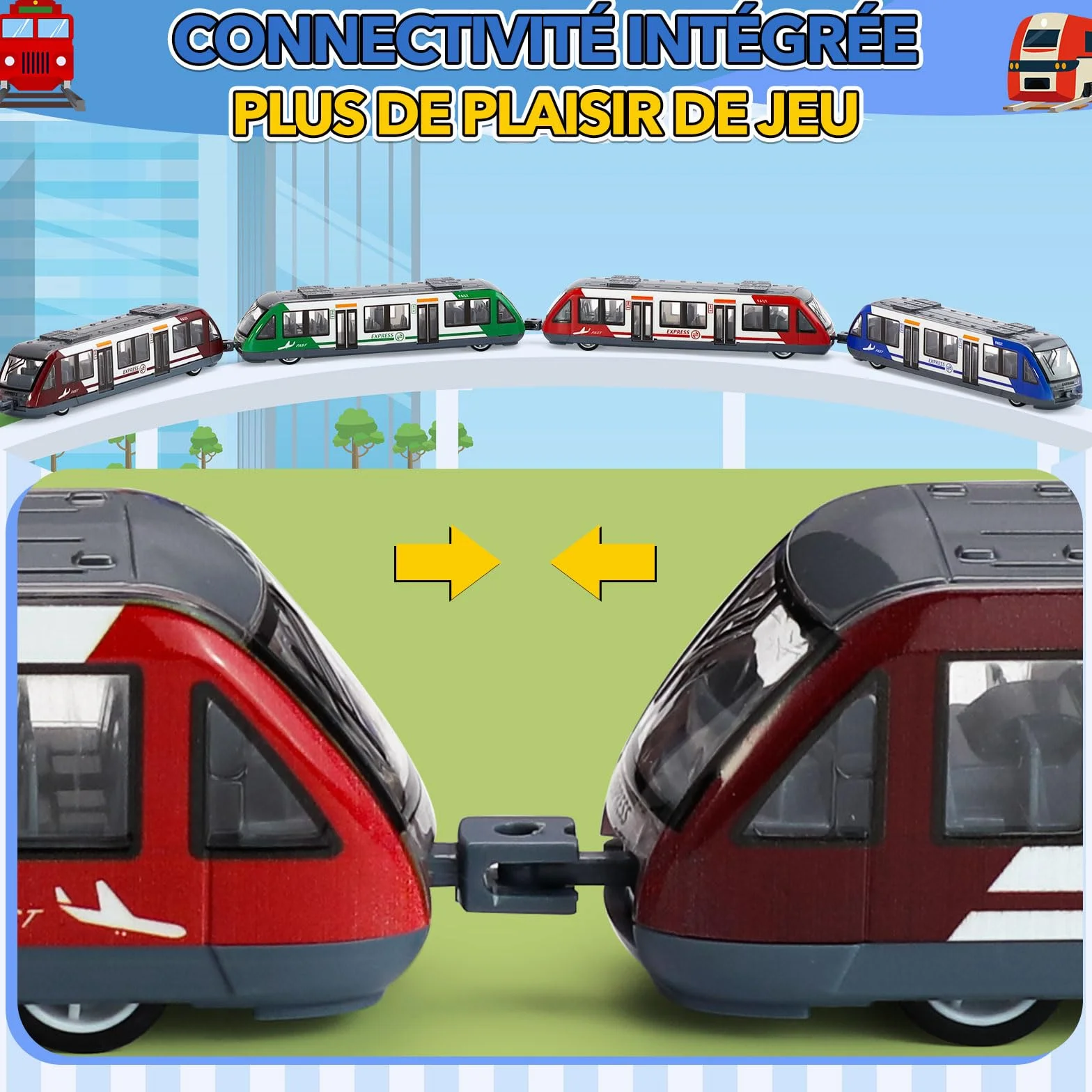 VBACALA Train Jouet 4 Pièces, Train à Grande Vitesse pour Enfants 3 Ans, Compatible Rails 4CM