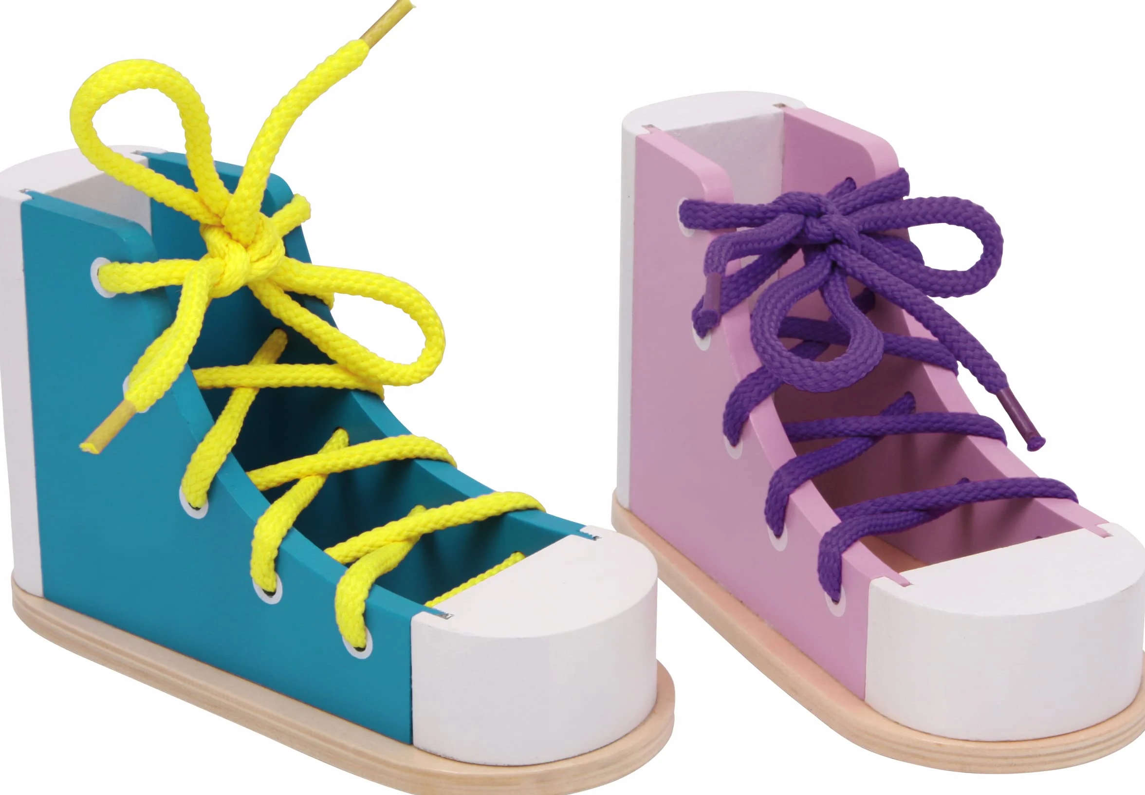 small foot 6475 Chaussures à enfiler en bois colorées set de 2 avec lacets assortis 3 ans