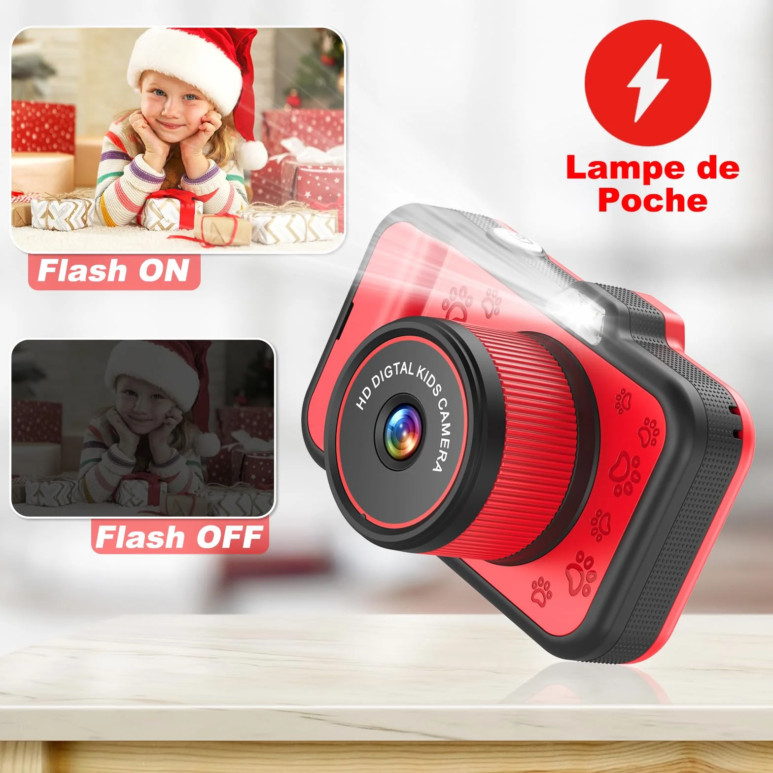 Appareil Photo Enfant Zoom Rotatif 360° Grand Écran 3,5" 1080P Selfie Flash LED Carte SD 32GB Jouet Cadeau Fille Garçons 3-12 Ans