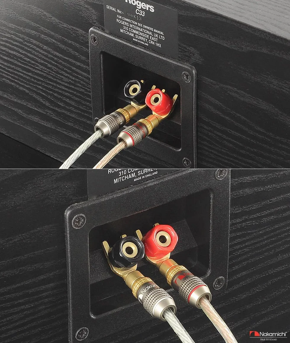 Nakamichi FanLock Connecteur à Fourche Fiche Banane plaquée or 24K 10 AWG - 18 AWG Calibre 4mm pour Haut-parleurs Amplificateur Hi-Fi Stéréo, 2 Pièces