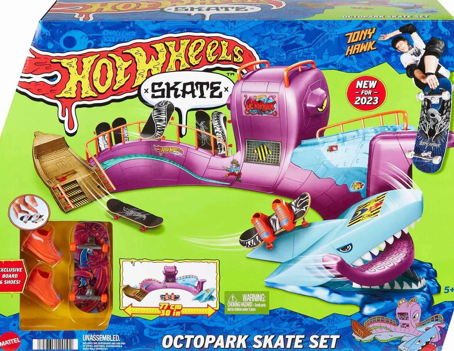 Hot Wheels Skatepark Octopus Coffret avec Fingerboard Exclusif Chaussures Amovibles Jouet Enfant 5 Ans HMK01