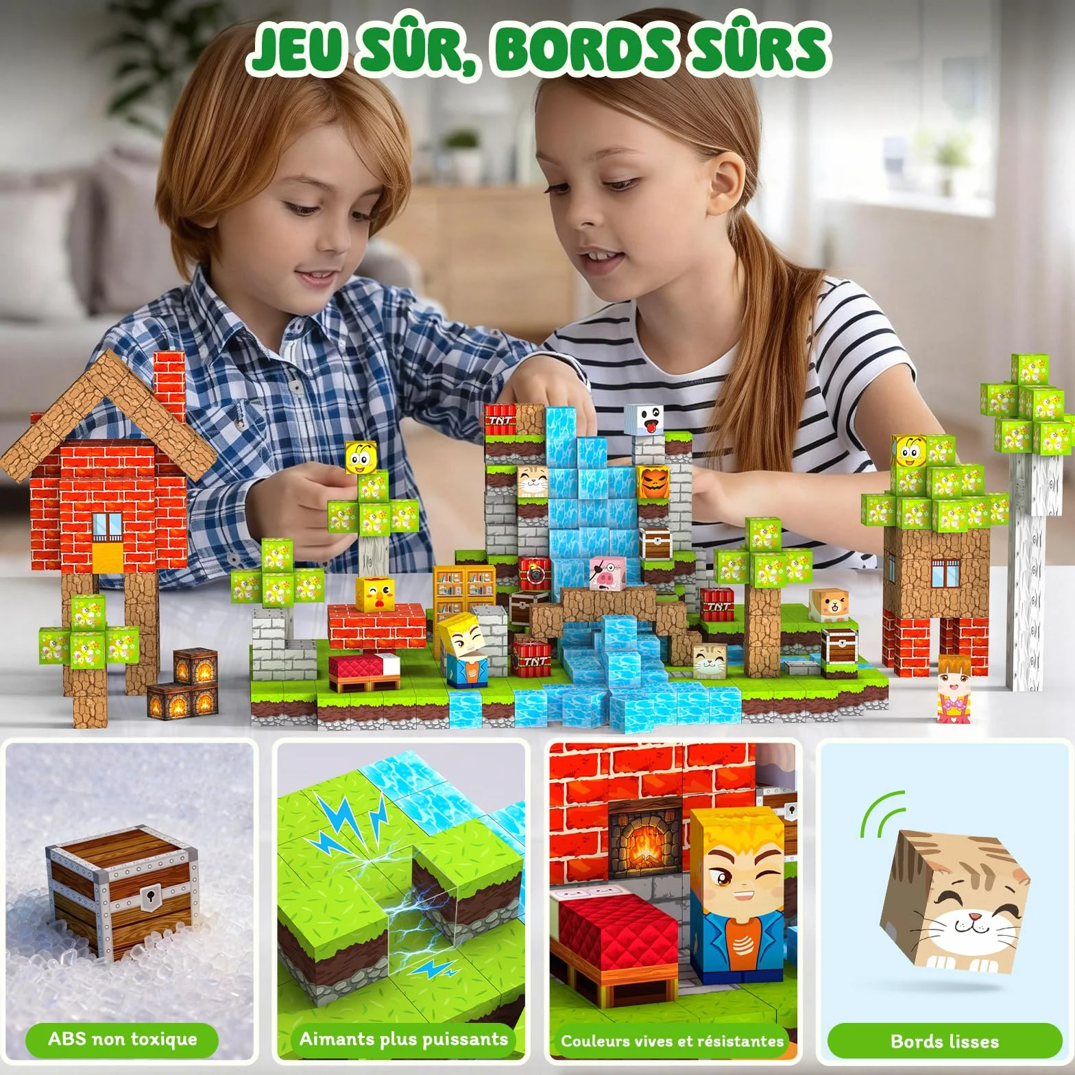 Construction Magnetique Enfant 100 pièces 2CM Magnetic Blocks 3+ Jeux Aimants, Bloc de Cube Magnétique pour Garçon et Fille, Jouet Créatif Montessori