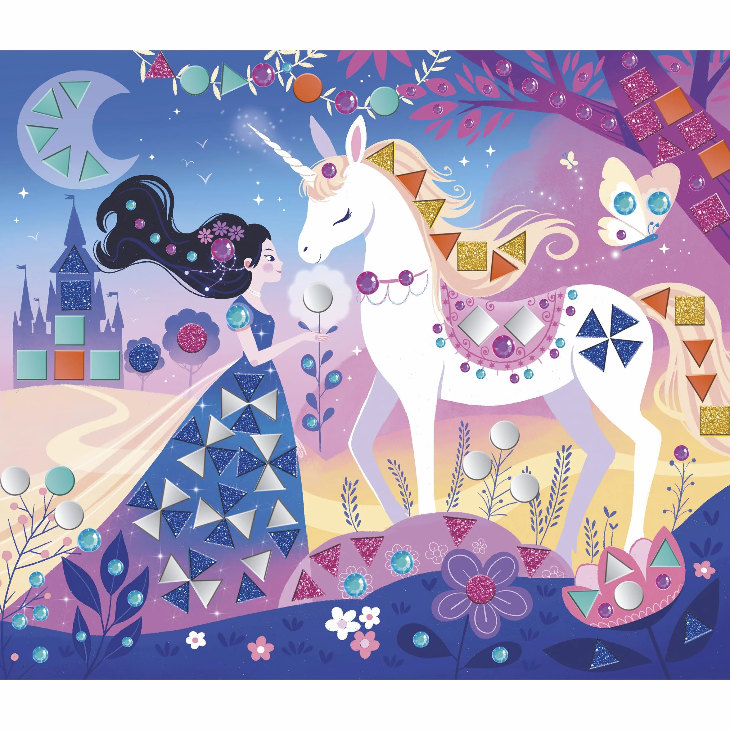 Janod Coffret Créatif Multi-Activités Licorne 13 Activités à Décorer Mosaïques Stickers Brillants Papier Doré Dès 6 Ans