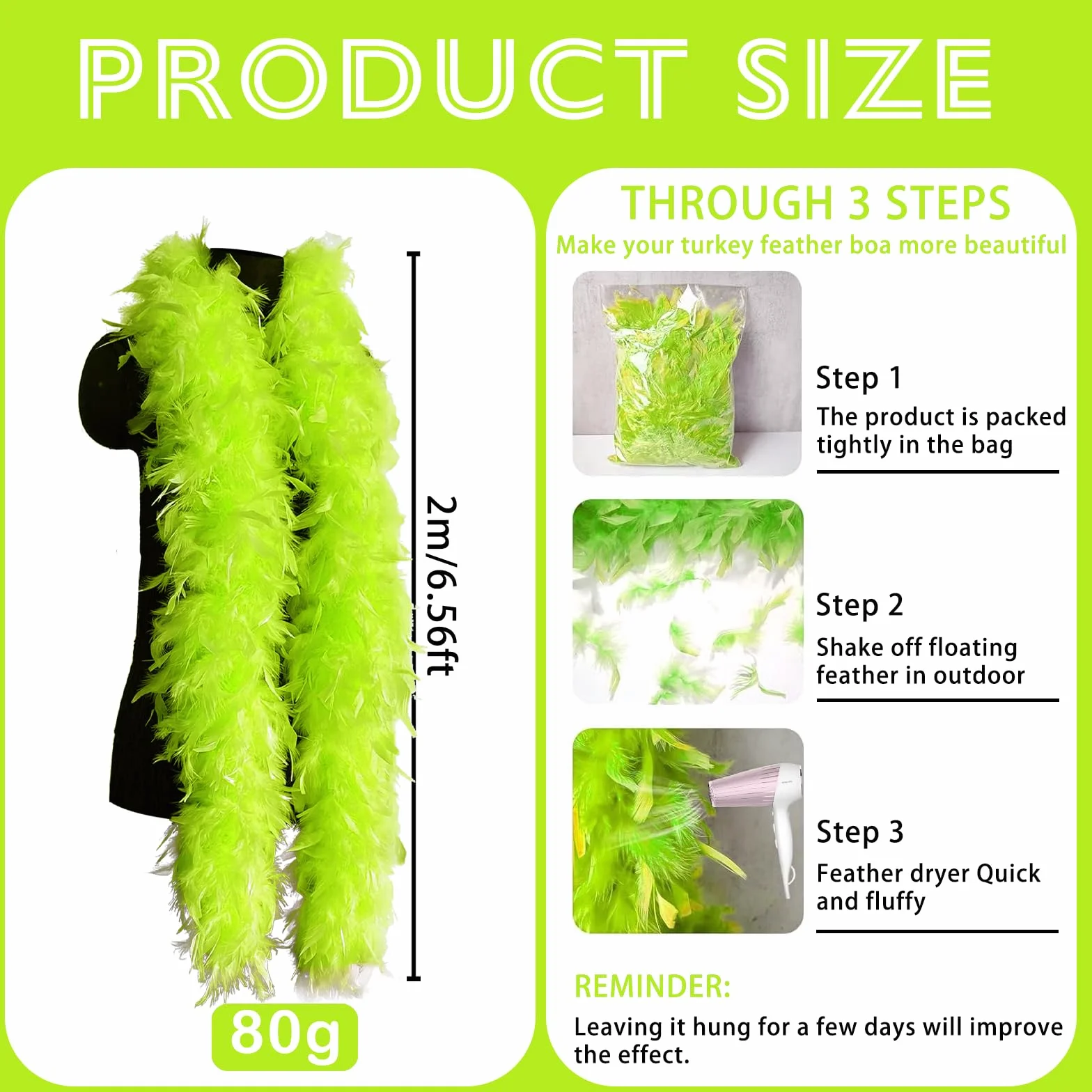 Boa en Plume 2M 6.6ft 80g Plumes pour DIY Accessoire Déguisement Carnaval Fête Costumée