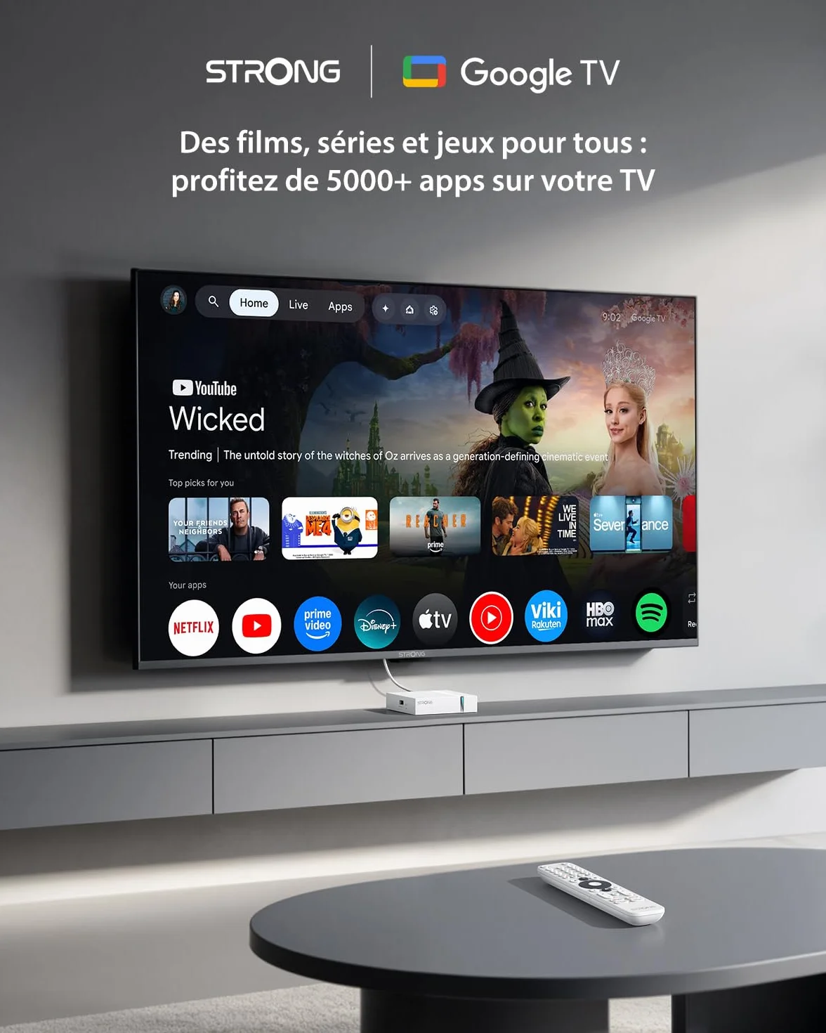 STRONG Leap-S3+V2 Streaming Box Google TV 4K UHD Ethernet 2GB RAM 16GB WiFi 5 HDR10+ Dolby Audio Dolby Vision Blanche