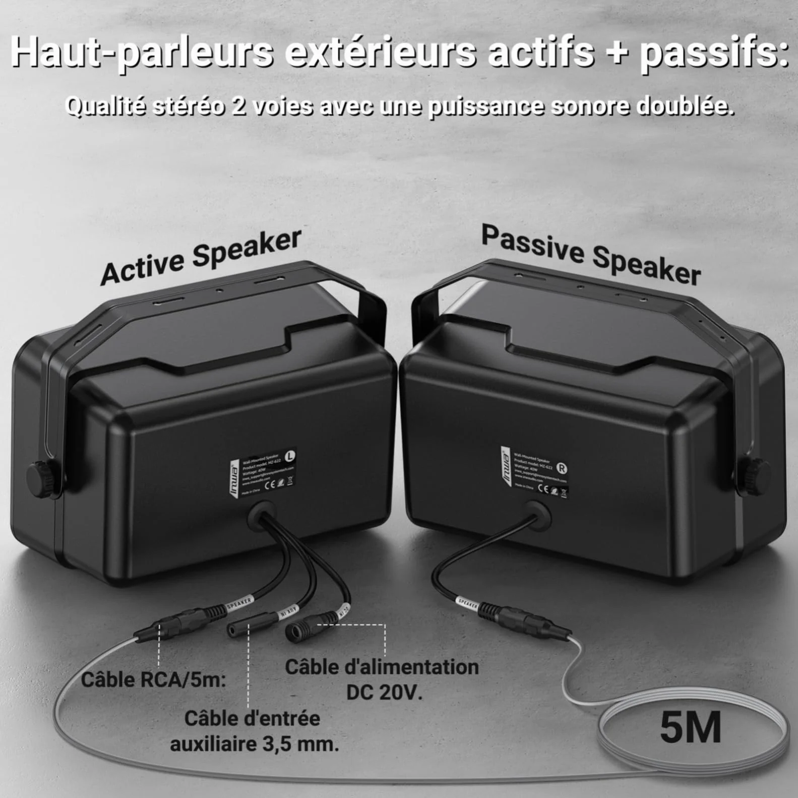 Inwa Enceintes Bluetooth Extérieures 400W Haut-Parleur Murale Active Passive Système Stéréo sans Fil Étanche Lot de 2