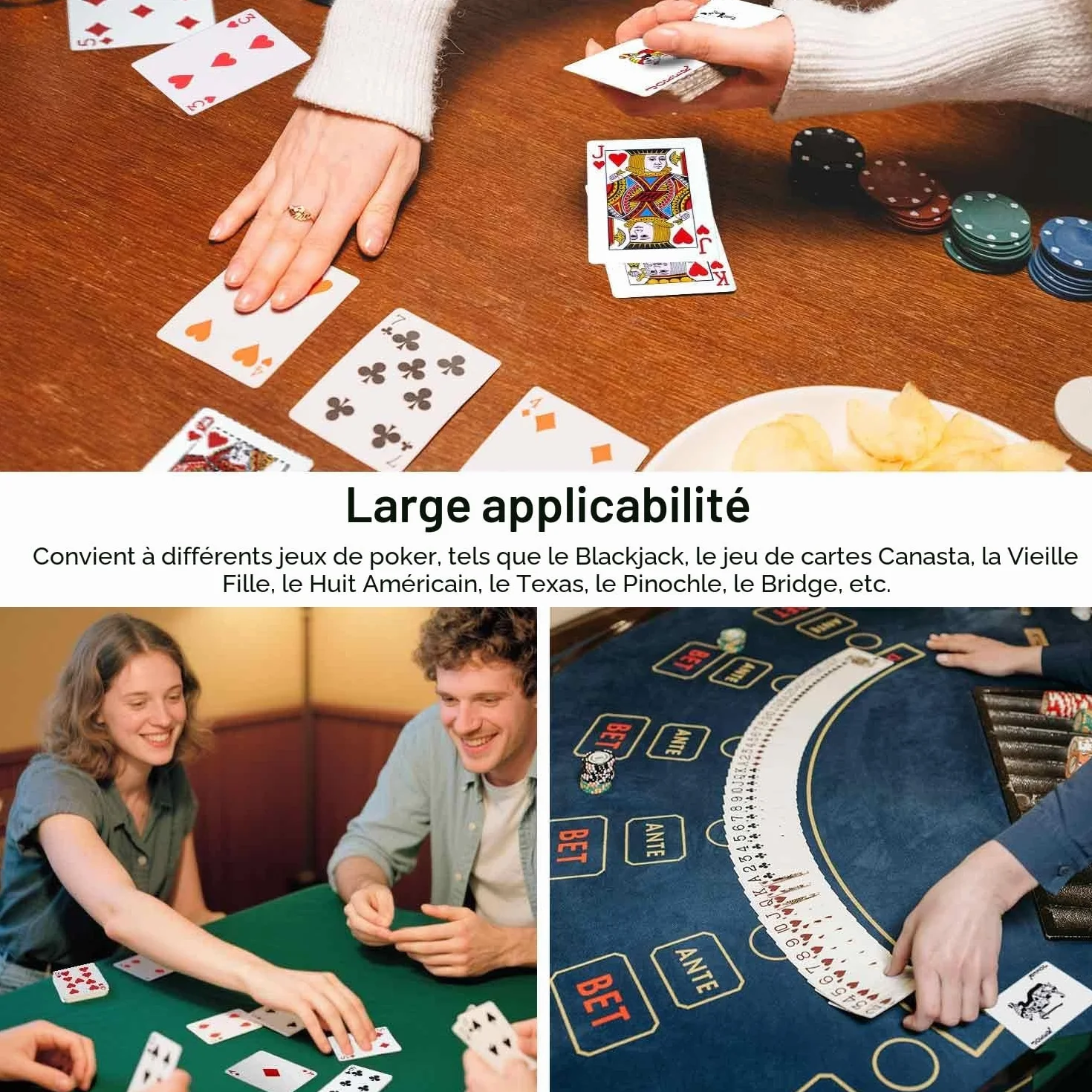 Cartes Poker Plastique Imperméables 2 Jeux de 54 Cartes Rouge et Bleu Professionnelles