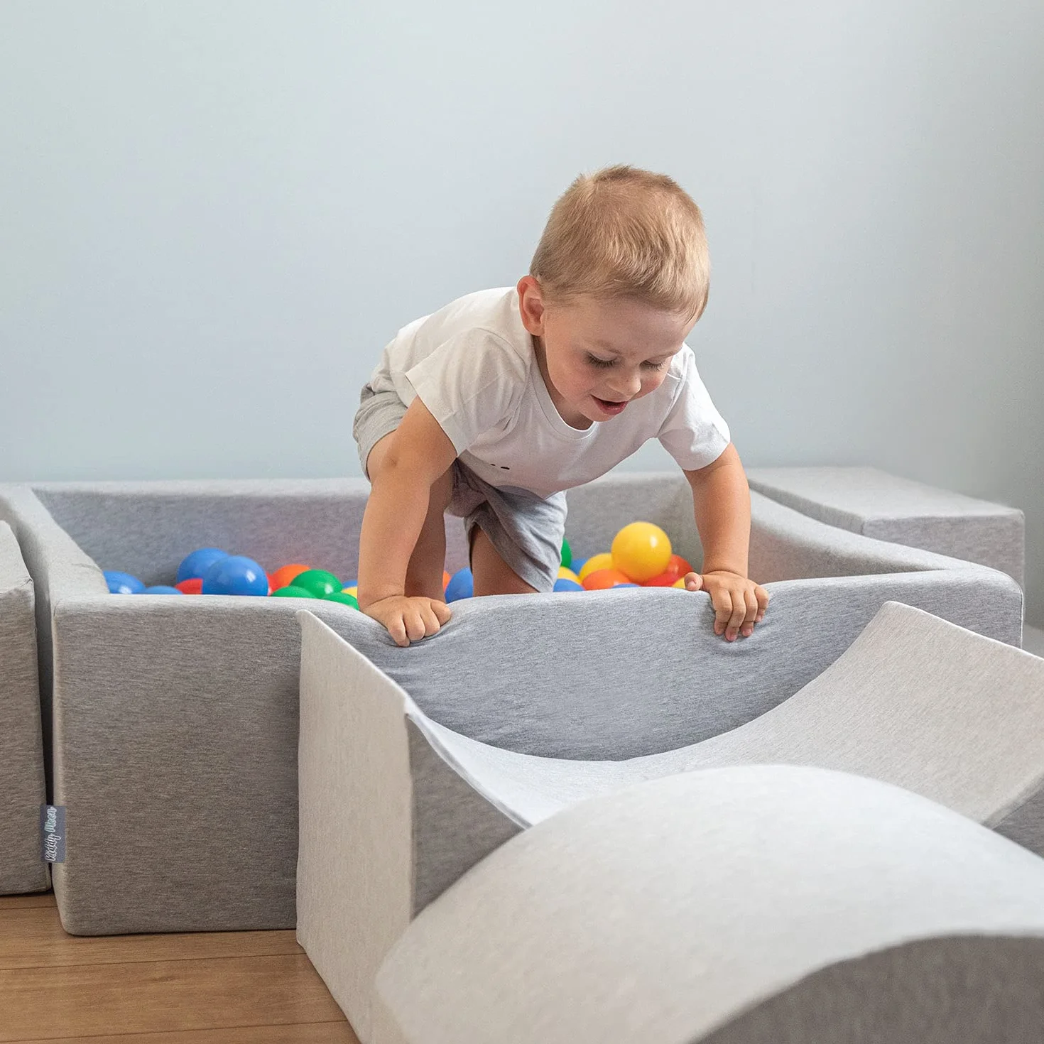 KiddyMoon Aire De Jeux en Mousse Parc Modulable pour Enfants avec Housses Amovibles, Gris Clair