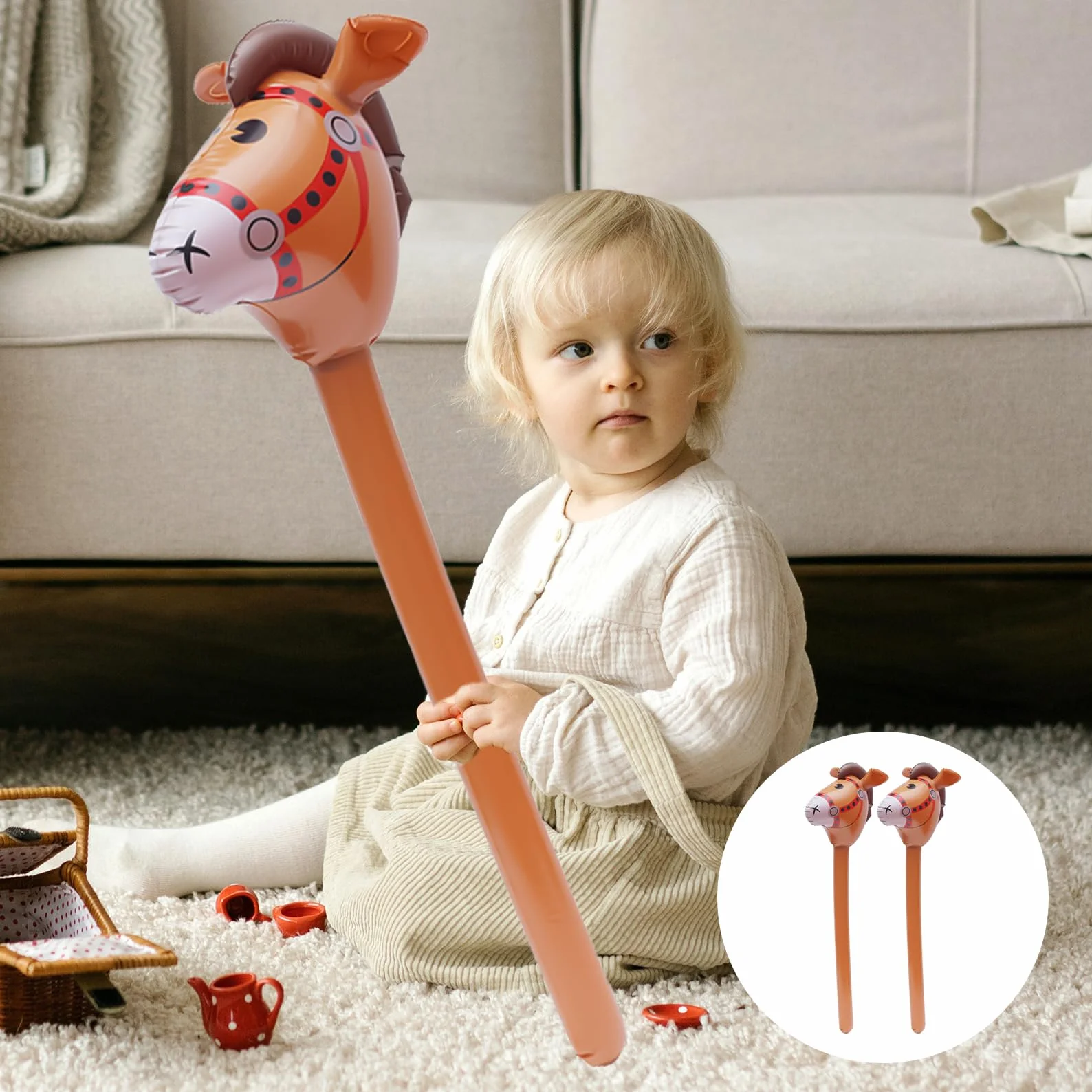 Lot de 2 chevaux gonflables - Tête de cheval - Bâton pour enfants - Kit de bricolage