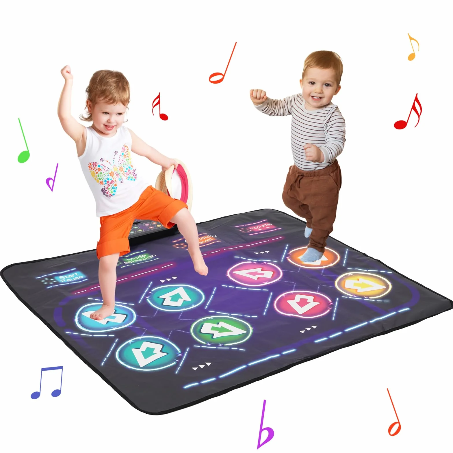 Tapis de Danse Double pour Enfants 8 Flèches LED 4 Modes de Jeu 3-12 Ans Cadeau Noël