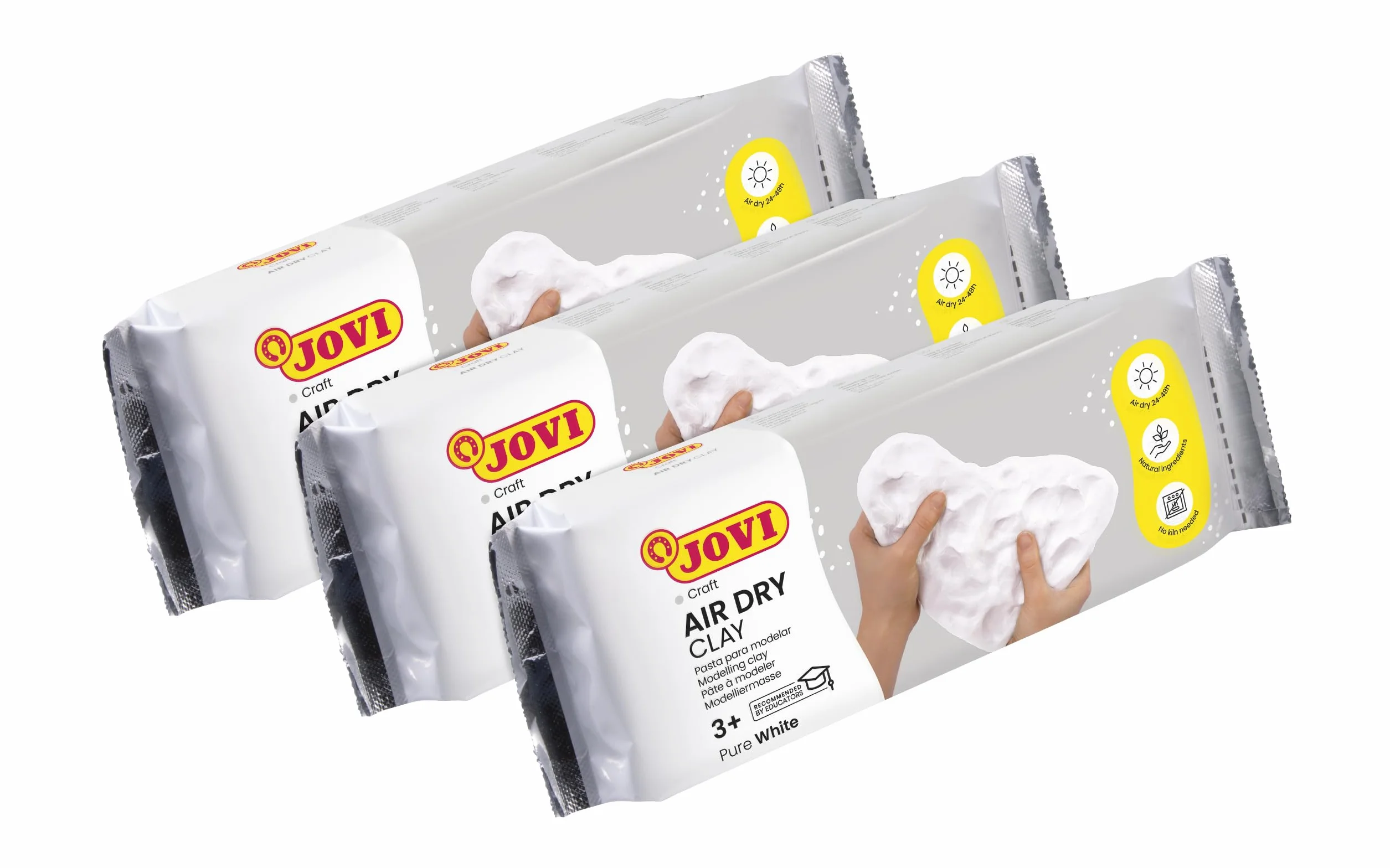 Pâte à modeler autodurcissante Jovi-Kit Air Dry 3 x 500 g Blanc - Argile humide sans four pour enfants 3+