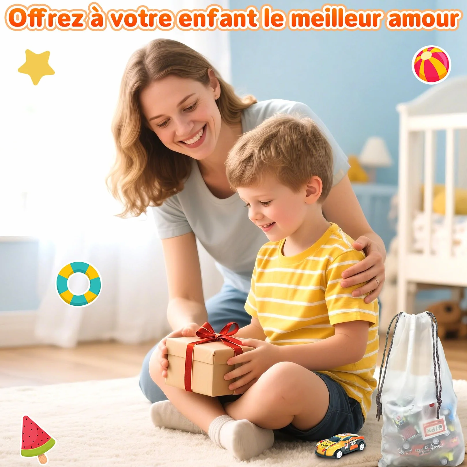 Coffret Petite Voiture Enfant, Lot Voiture Miniature en Metal 1/64, 22 Voitures Jouets avec 8 Barrage Routier, Voiture à Friction pour Enfants 3-8 Ans
