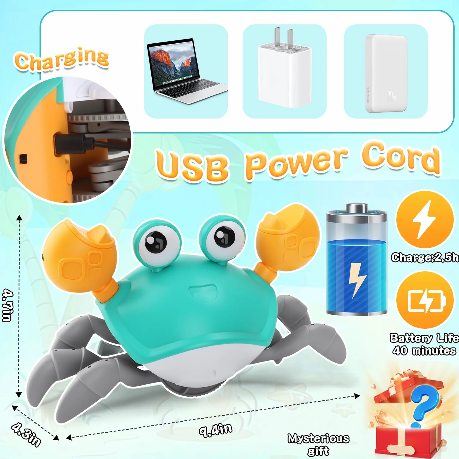UCAMP Crabe Dansant Interactif avec Musique LED pour Bebe 6-12 Mois Jouet Eveil Sensoriel