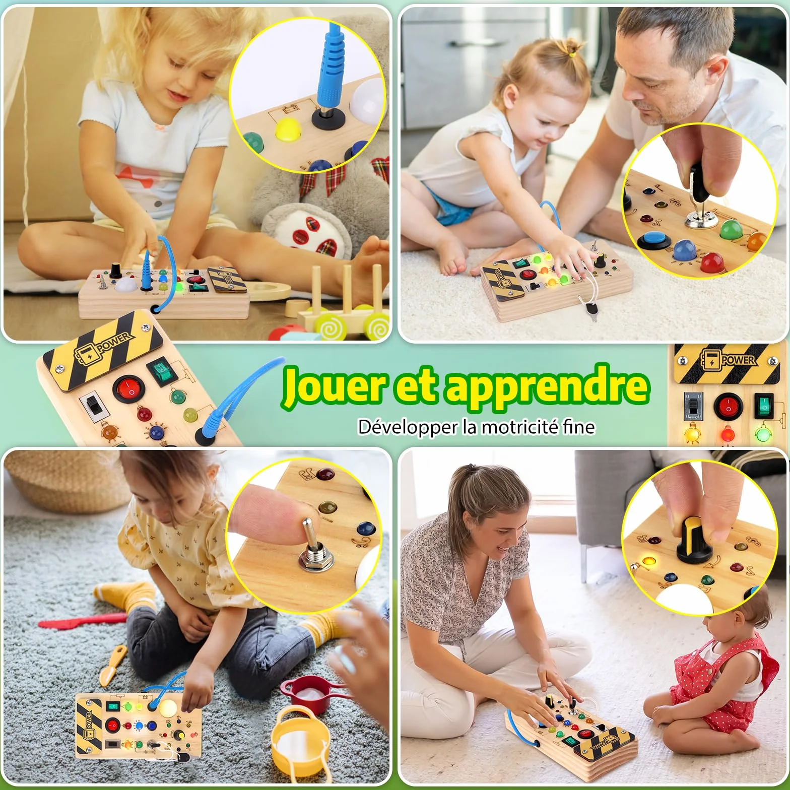 Hoarosall Montessori Busy Board en Bois avec Interrupteur Lumineux LED Jeux Educatif pour Enfant 1 2 3 Ans