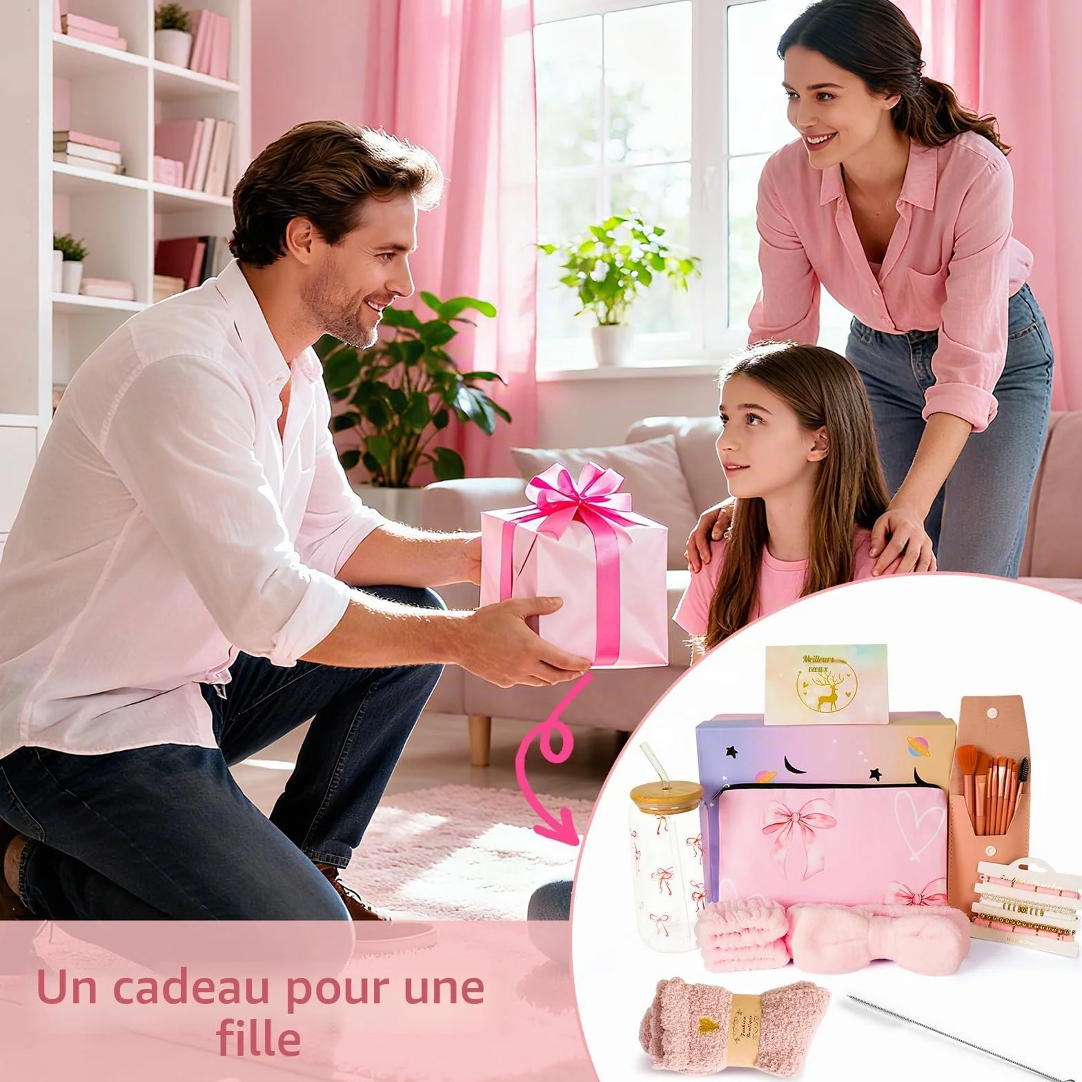 Cadeaux pour Filles Adolescentes 9-16 Ans, Trousse de Maquillage avec Verre Pinceau Bandeau Bracelet