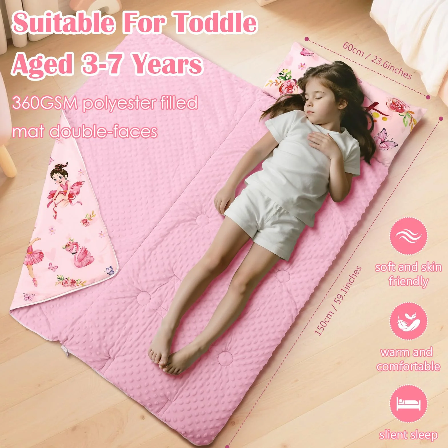 decalsweet Sac de Couchage Chaud pour Enfants avec Oreiller Amovible, Double Fermeture Eclair Camping